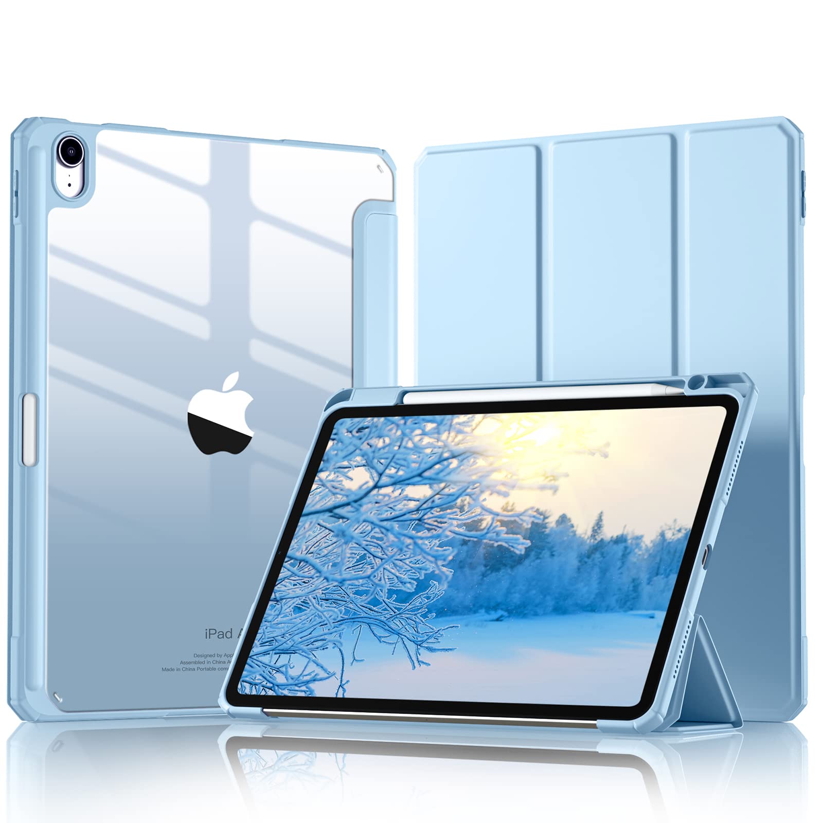 Mastten Clear Transparent iPad Air 5th/4th Generation Case (2022/2020 Model) with Pencil Holder - Compatible with 2nd Gen Apple Pencil - Protective Cover for 10.9 Inch iPad Air - Lilac Color | Perfect for Work, School & Travel Protection
