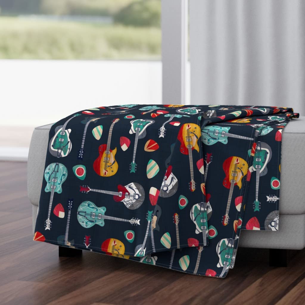 Rockabilly Rock Guitar Vintage Print Plush Minky Throw Blanket 50x70 Inches - Soft Cozy Blanket for Bed, Sofa & Music Lovers Gift