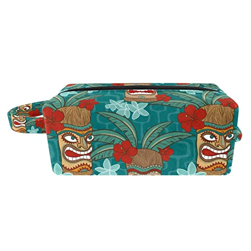 Vintage Aloha Tiki Cosmetic Bag - Waterproof Makeup Organizer Pouch with Zipper & Handle for Travel, Gym, Beach & Daily Use | Hawaiian Inspired Toiletry Bag