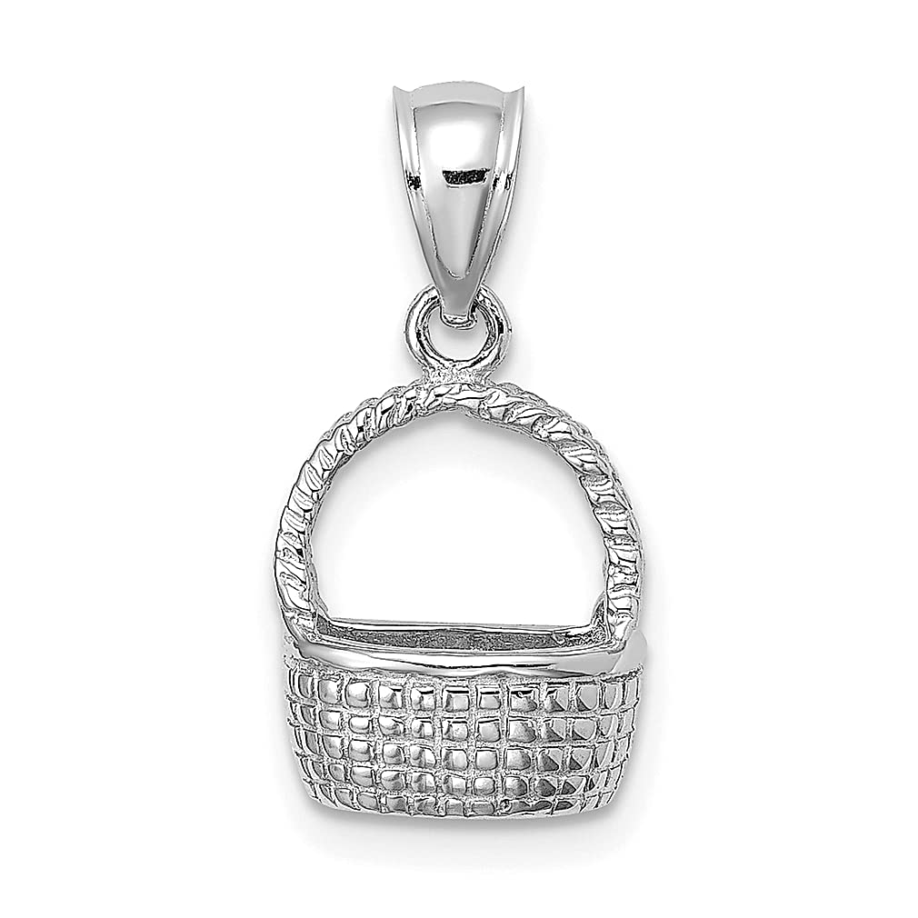 14K White Gold Flat Back Basket Charm Necklace - Floral Garden Jewelry Pendant for Women | Perfect Gardening Gift for Her, Birthday, Anniversary & Mother's Day