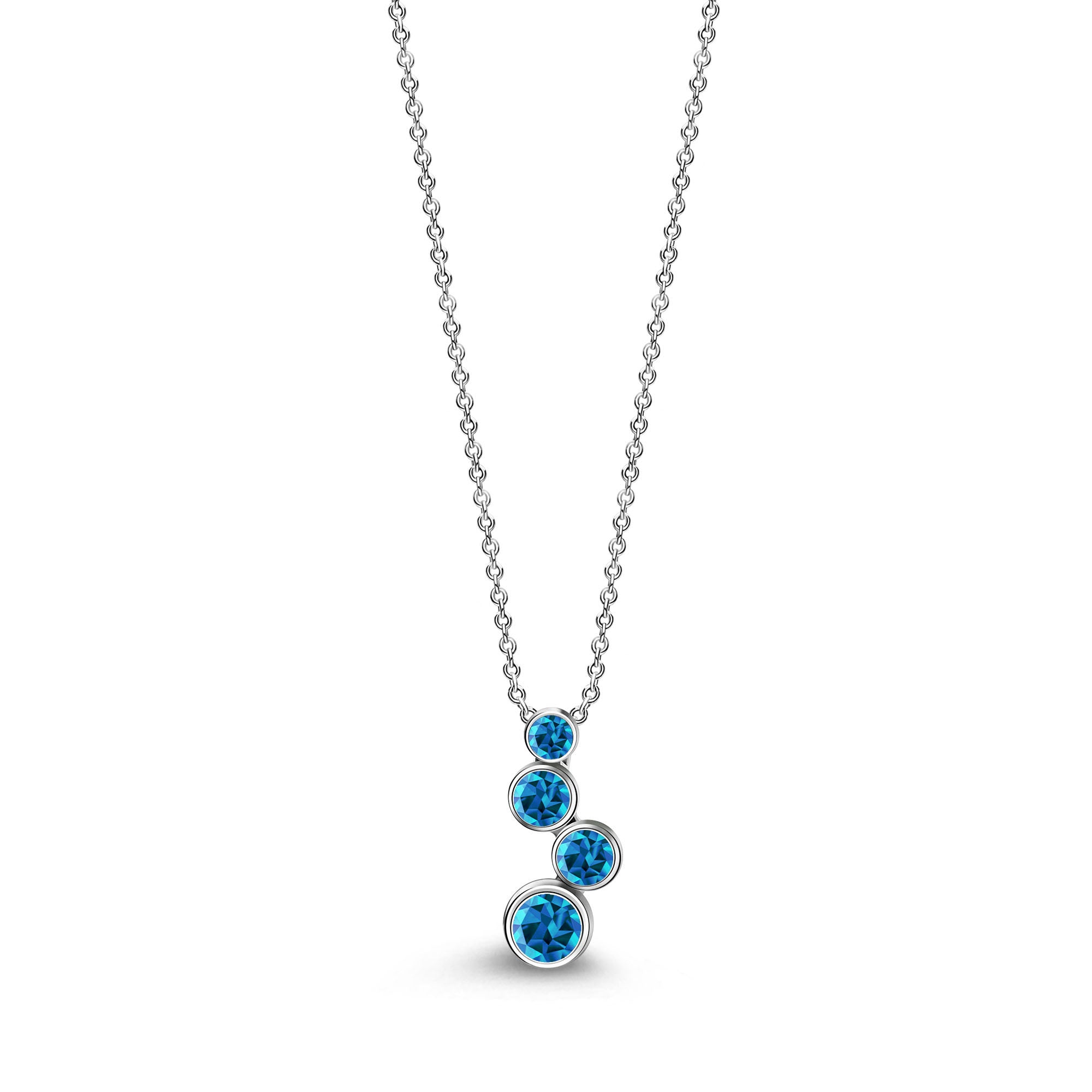 14K Sterling Silver Swiss Blue Topaz Bubble Drop Pendant Necklace for Women - Elegant Jewelry Gift for Birthday, Anniversary & Special Occasions