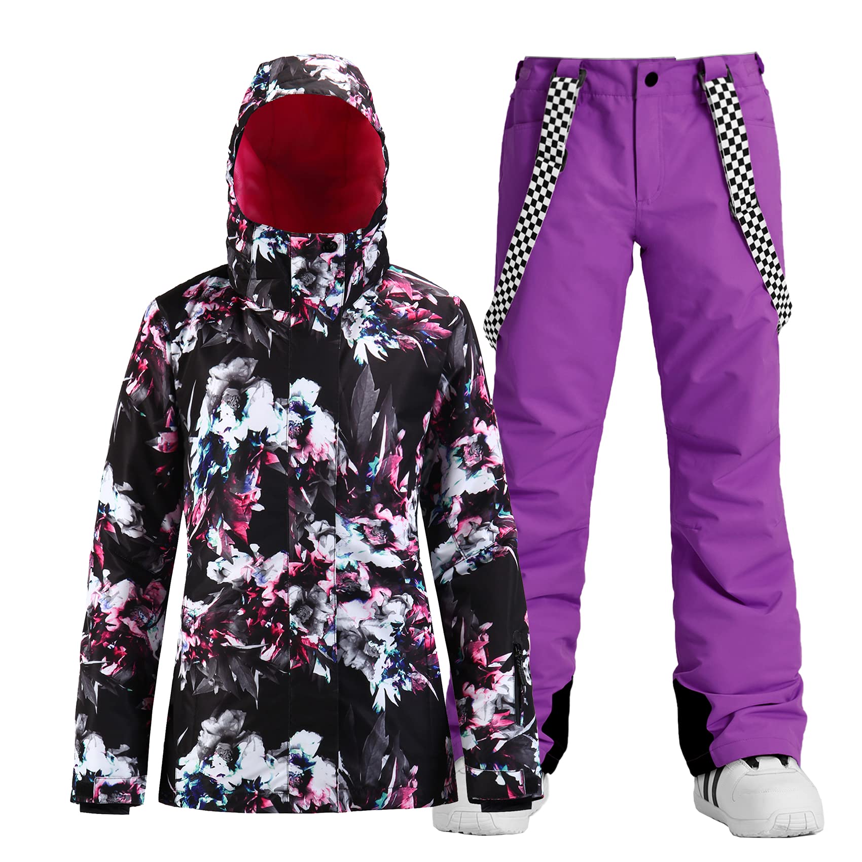 GSOU SNOW Women's Waterproof Windproof Ski Jacket and Pants Set - Insulated Warm Winter Snowsuit for Skiing, Snowboarding & Outdoor Activities