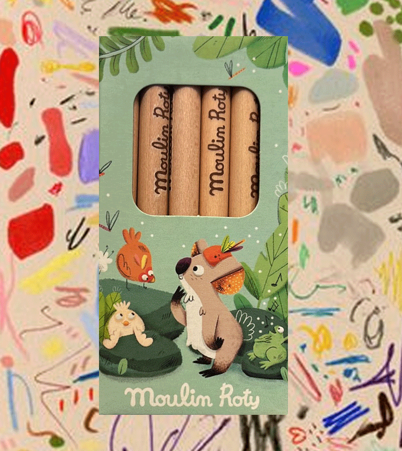 Moulin Roty Jungle Themed Box of 6 Colored Pencils - Premium Art Supplies for Kids, Students & Artists - Perfect for School Projects, Coloring Books & Creative Drawing