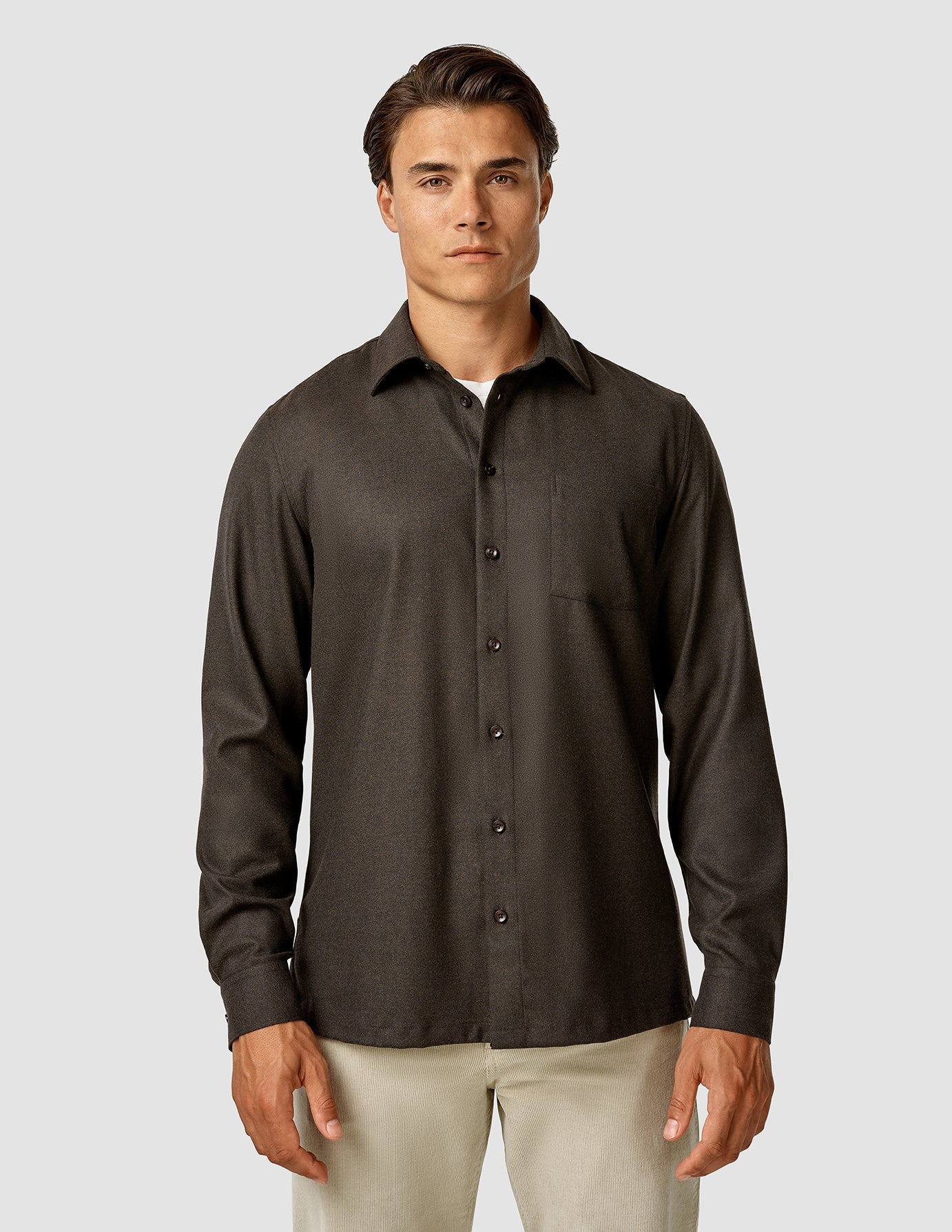 Men's Casual Button-Down Shirt in Espresso Brown - Perfect for Office Wear & Weekend Outfits