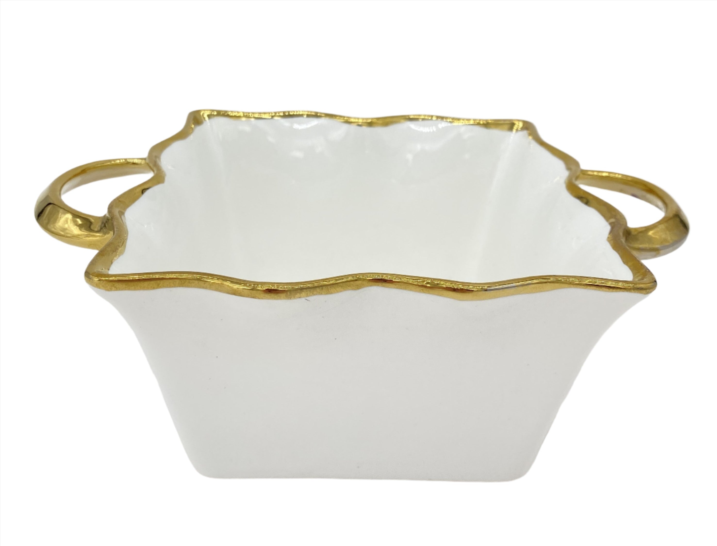 5x3 Square Bowl with Gold Rim - Elegant Serving Dish for Salads, Desserts & Party Appetizers - Perfect for Dining, Entertaining & Home Decor