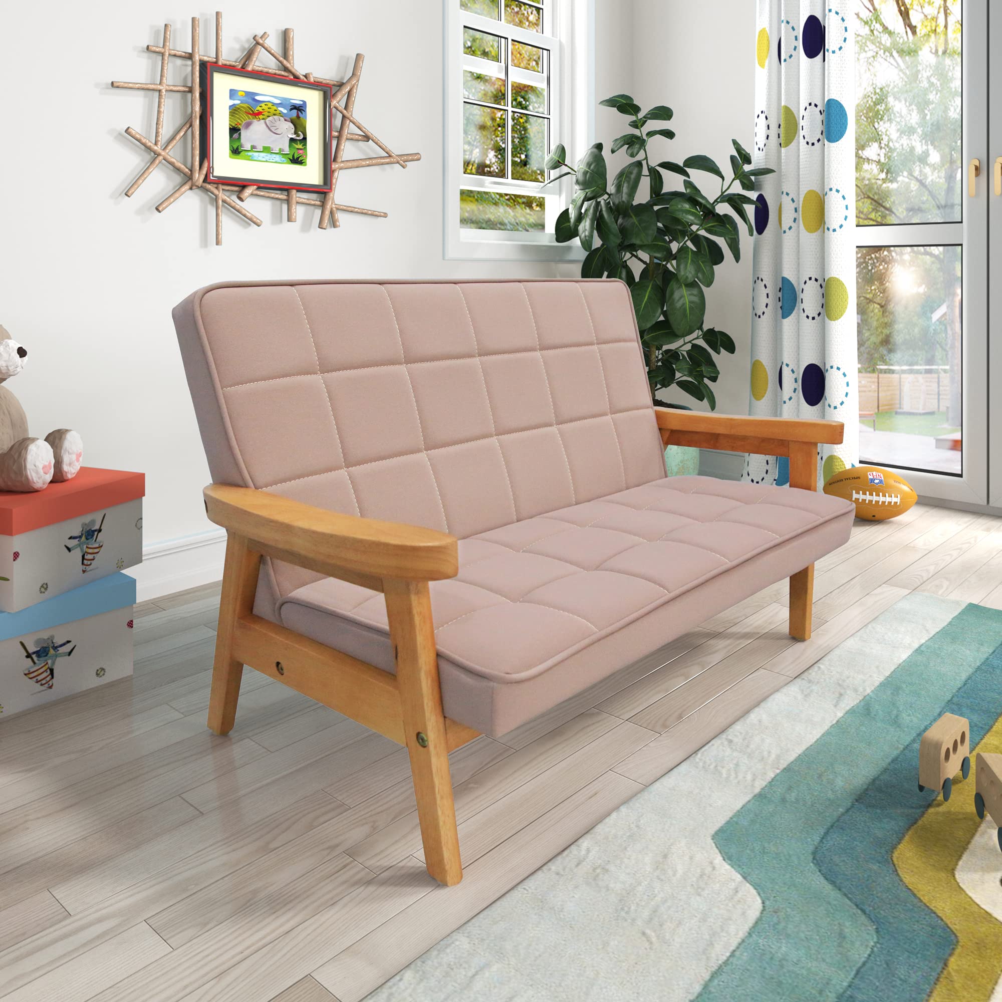 Kids Sofa Chair with Wooden Armrests - Soft Microfiber Upholstery & Sturdy Wood Frame - Comfortable Children's Lounge Chair for Nursery, Playroom, Bedroom & Living Room - Perfect Gift for Boys & Girls (Cream) - Ideal for Reading Nooks, Playtime & Relaxation