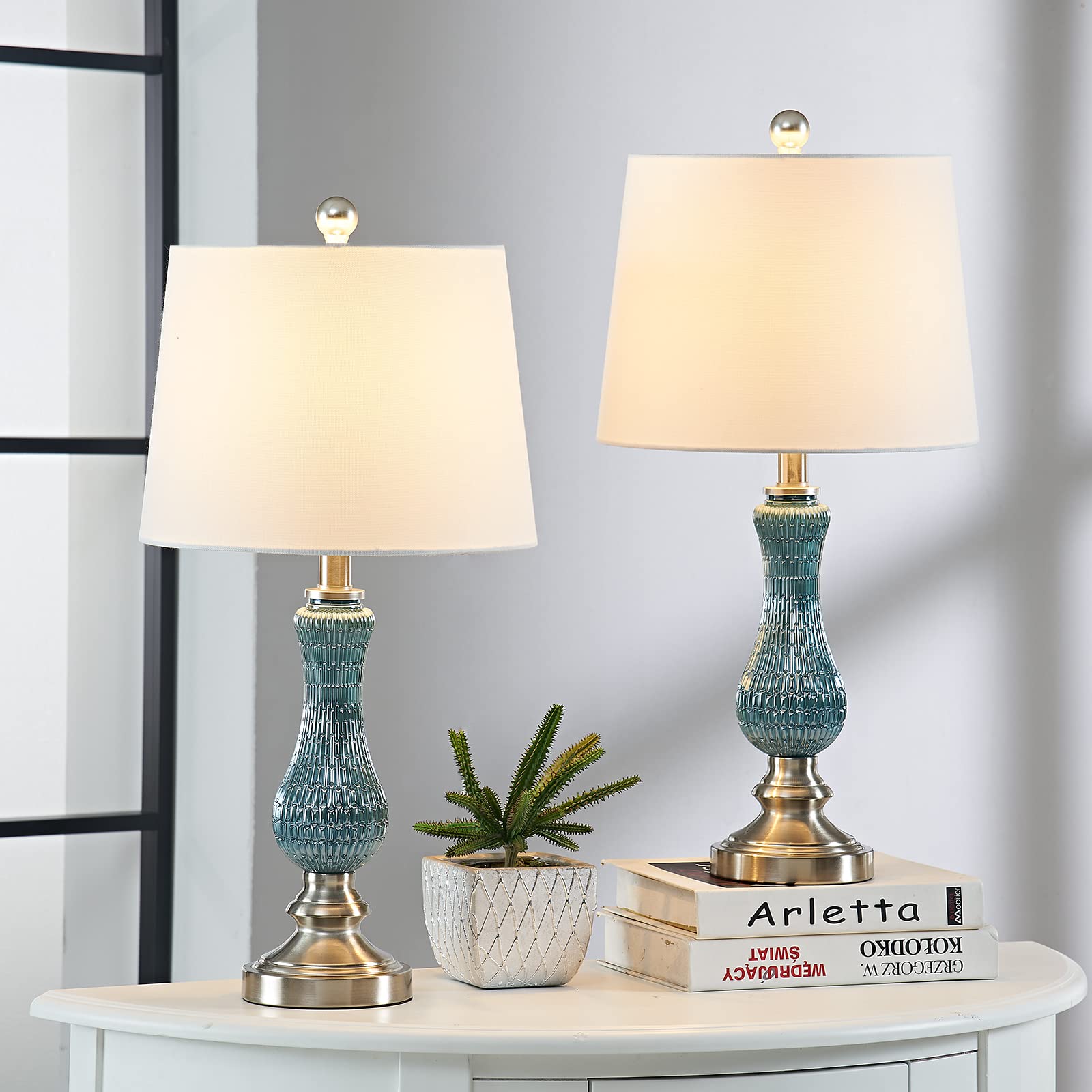 Maxax 2-Pack Glass Table Lamps with White Fabric Shades - 23.25
