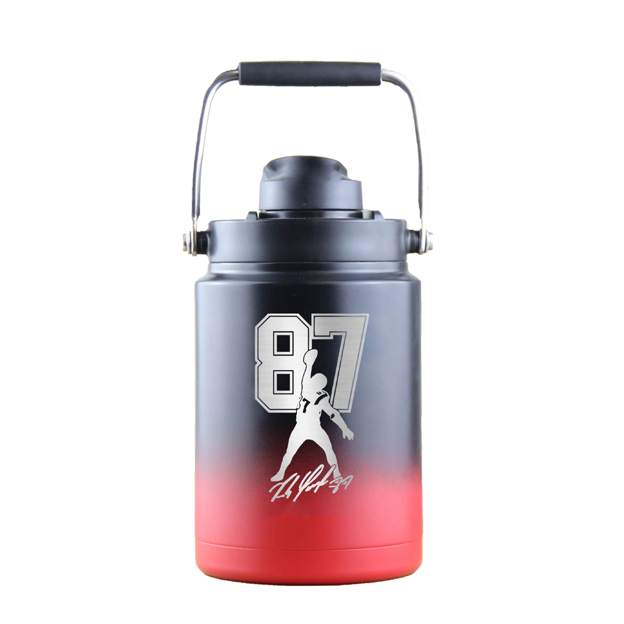 Gronk Signature Edition Half Gallon Water Bottle - Red Black Ombre Gradient, Large Insulated Sports Jug for Gym, Workout, Camping & Outdoor Activities