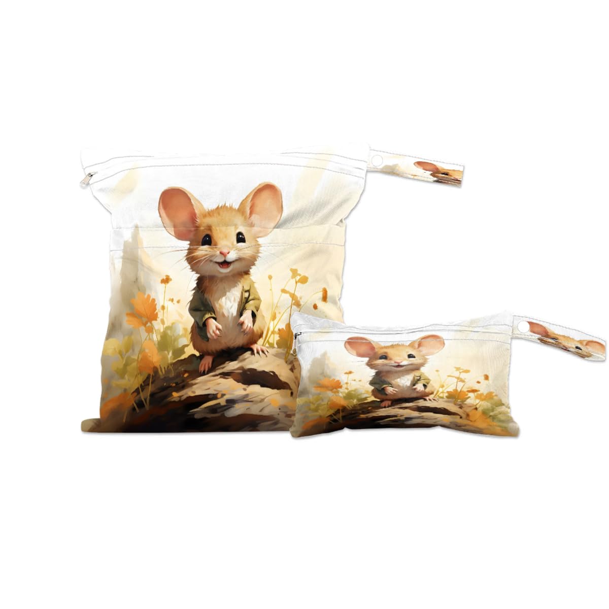 Waterproof Wet Dry Bag 2-Pack - Cute Mouse Design Travel Laundry Bags for Swimsuits, Cloth Diapers & Gym Clothes - Reusable Storage Organizer for Beach, Pool, Yoga, Travel & Baby Care