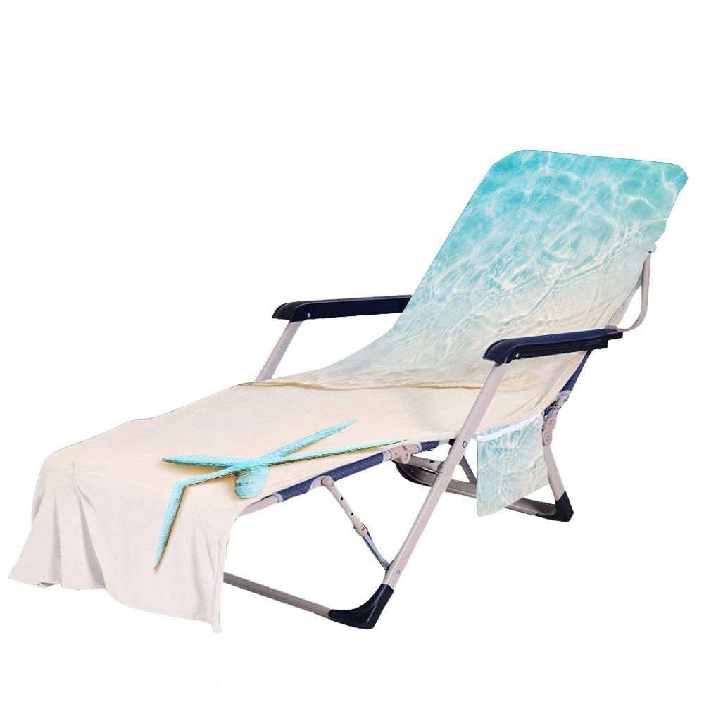 Portable Beach Chair Cover with Pockets - Microfiber Terry Towel Cover for Lounge Chairs, Pool Chairs & Sunbathing | Perfect for Beach, Poolside & Outdoor Relaxation