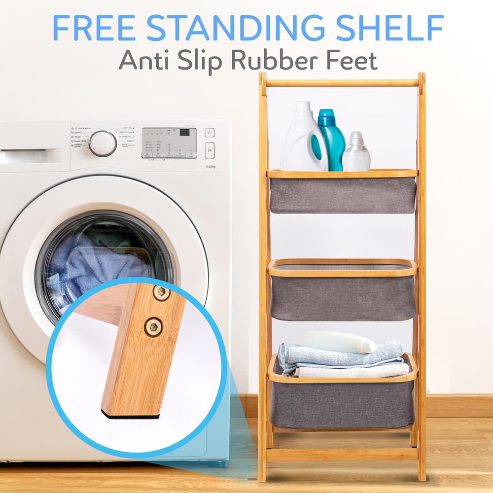 Stylish Bamboo Shelf with Storage Hamper - Space-Saving Organizer for Bedroom, Bathroom & Laundry Room