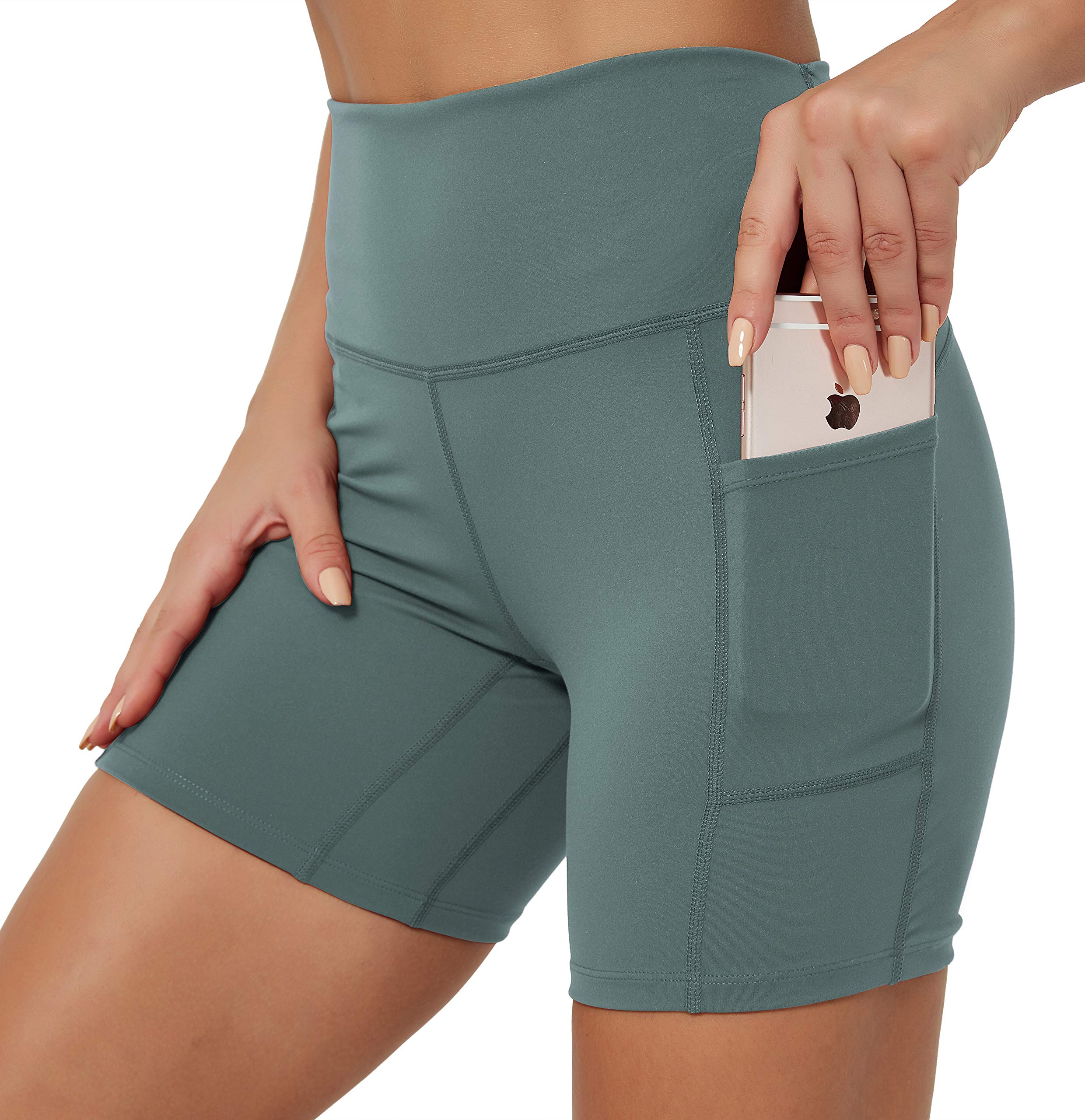 Rataves Women's 6 Inch Athletic Yoga Shorts with Pockets - High Waisted Tummy Control Workout Shorts for Yoga, Running, Hiking & Gym - Comfortable Breathable Activewear (002)