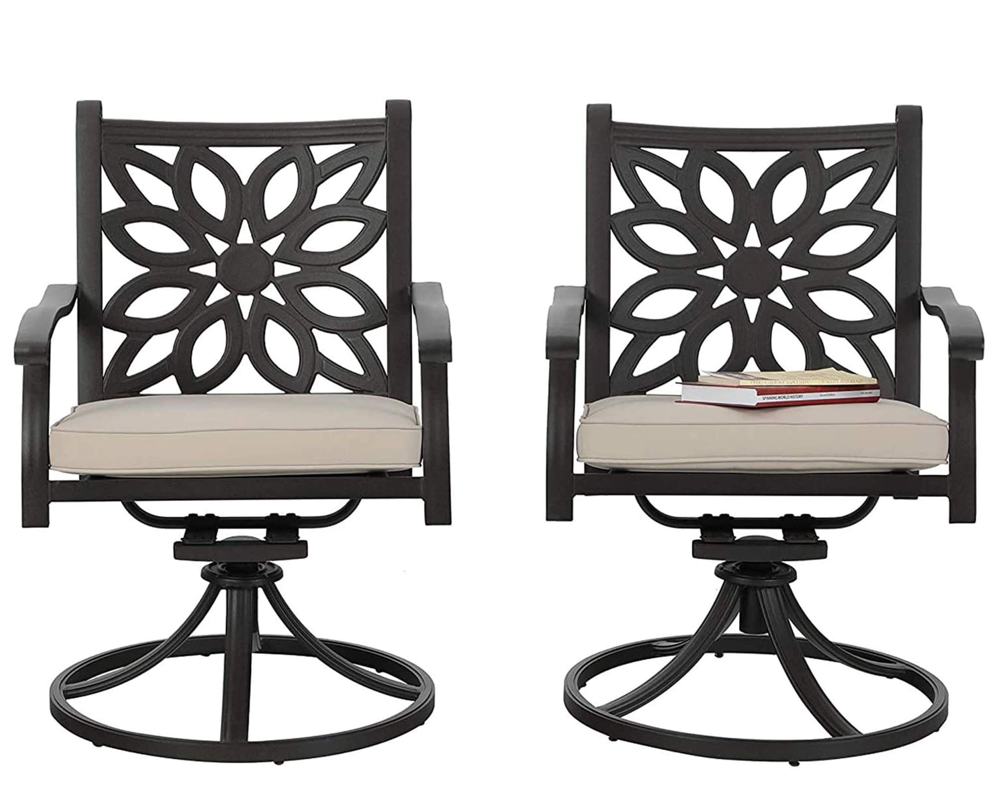 PHI VILLA 2-Piece Outdoor Swivel Rocking Patio Dining Chairs Set - Heavy Duty Cast Aluminum with Cushions - Extra Wide Comfortable Seating for Garden, Poolside, Deck & Backyard Relaxation
