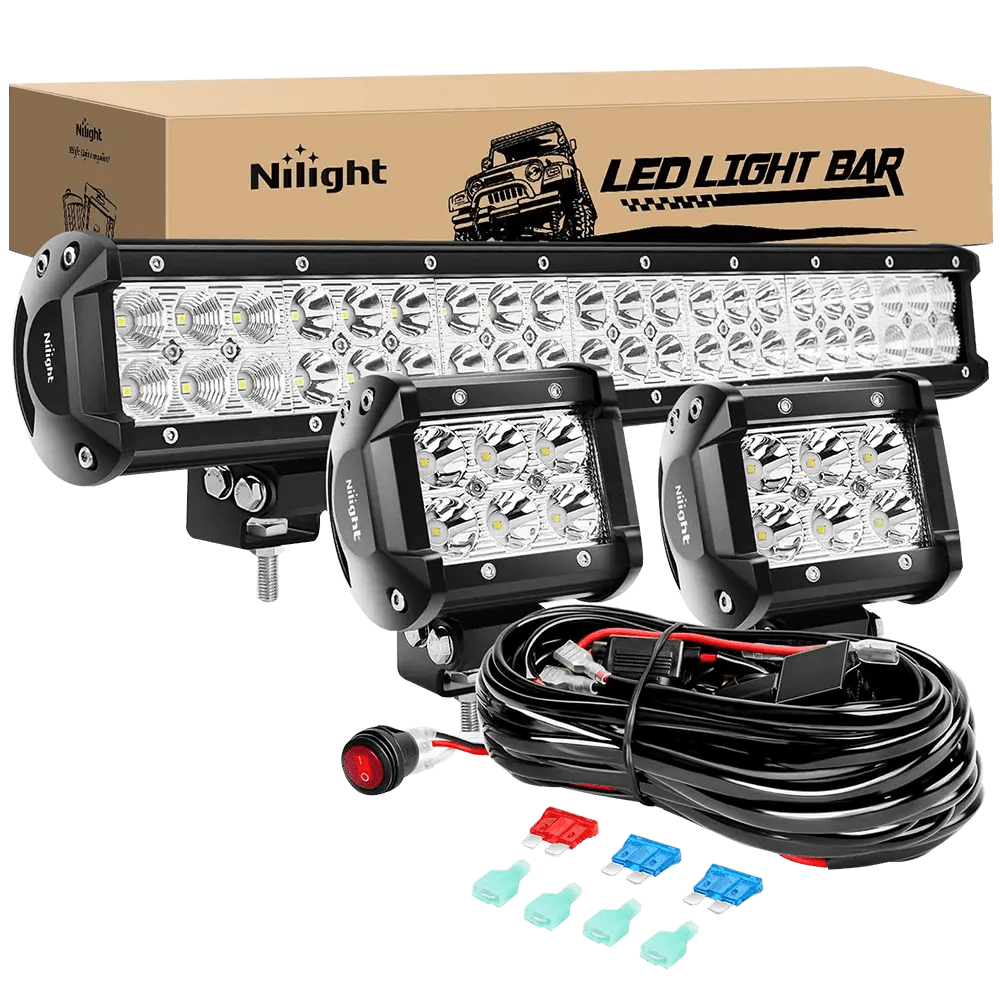 20 Inch 126W Double Row LED Light Bar Combo Kit - 2Pcs 4 Inch 18W Spot Light Pods with 16AWG Wiring & 3Pin Switch - Perfect for Off-Road Trucks, ATVs, UTVs, and Marine Applications
