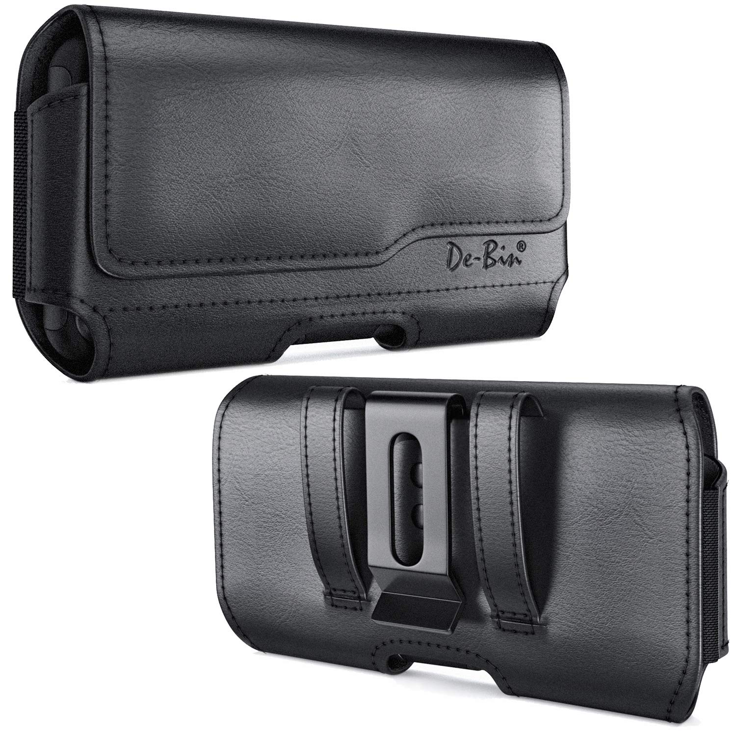 DeBin Premium Leather Holster for iPhone 14 Plus/14 Pro Max/13 Pro Max/12 Pro Max/11 Pro Max/Xs Max/8 Plus/7 Plus - Belt Clip Phone Pouch Case (Compatible with Otterbox Commuter) Black - Perfect for Work, Travel & Outdoor Activities