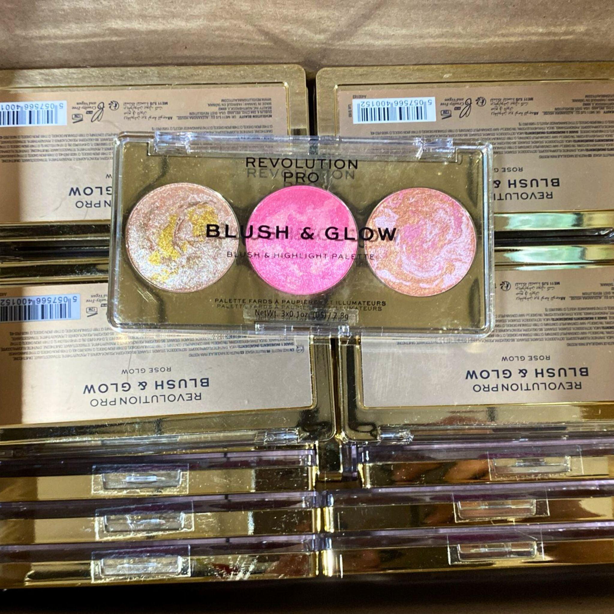 Revolution Pro Blush & Glow Blush & Highlight Palette - Rose Glow 3x0.1oz (30 Pcs Lot) | Creamy Pigmented Cheek Makeup for Natural Flush & Radiant Glow | Perfect for Everyday Wear, Date Night & Special Occasions