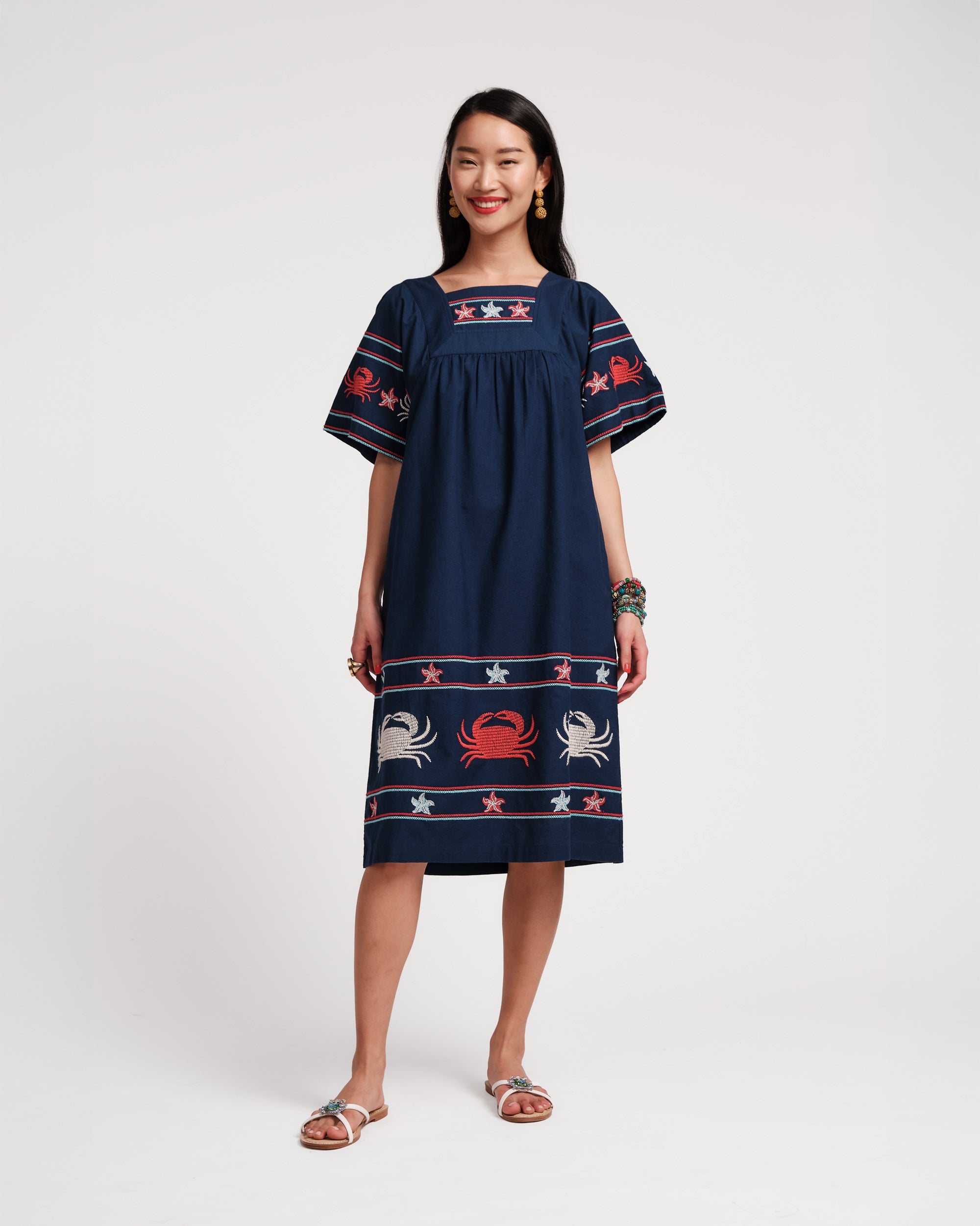 Stylish Navy Crab Print Picnic Dress - Perfect for Outdoor Gatherings, Beach Parties & Summer Events