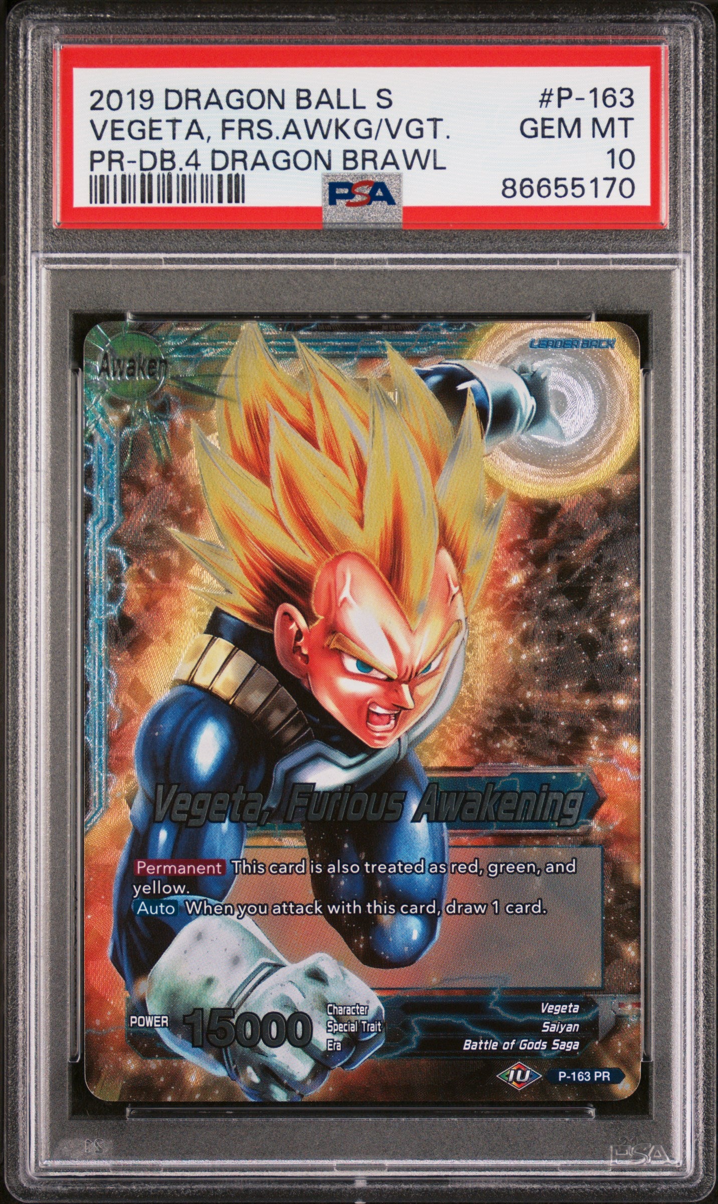 2019 Dragon Ball Super 4 Dragon Brawl Vegeta FRS Awakening #P 163 PSA 10 Graded Card - Perfect for Anime Collectors & Dragon Ball Z Fans Display