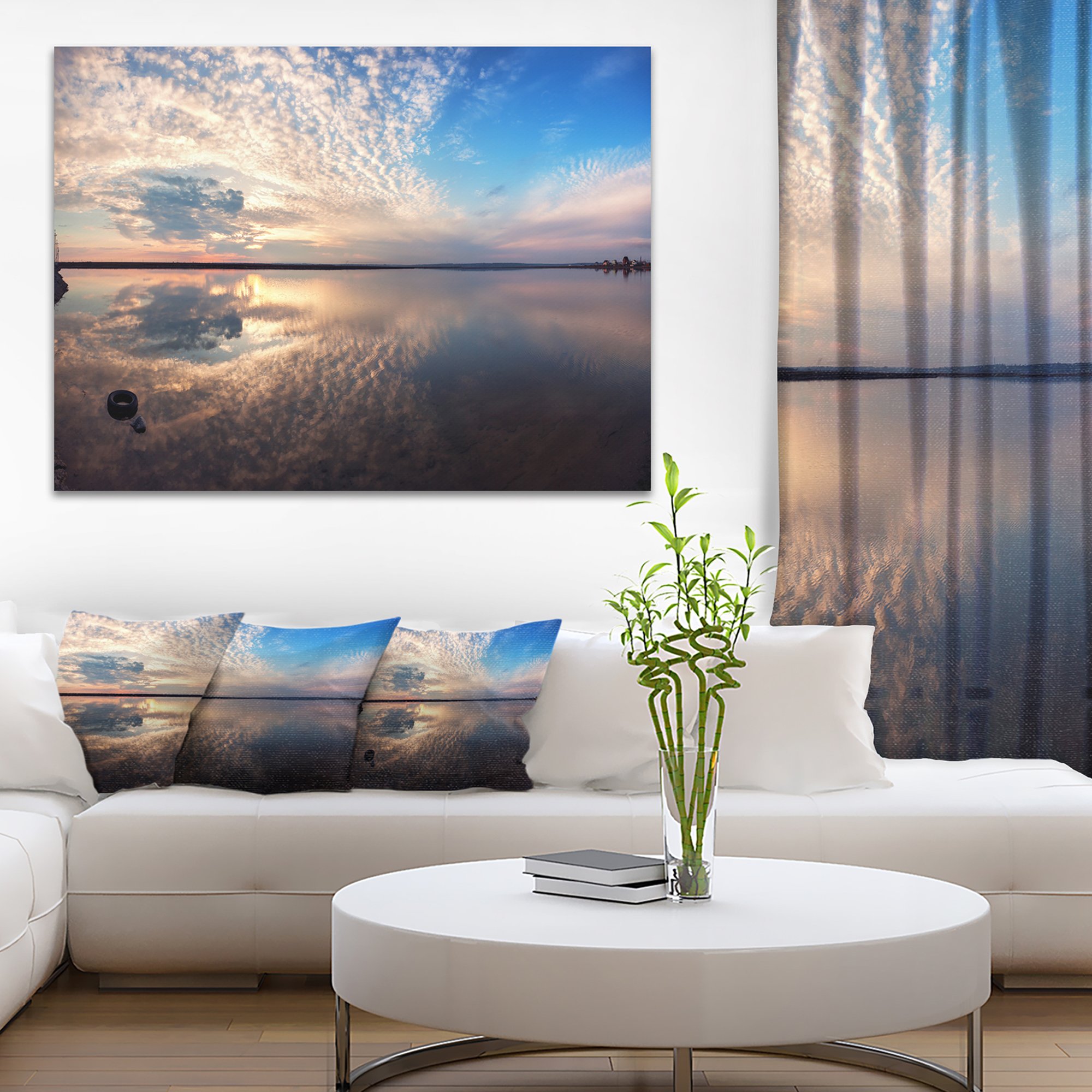 Summer Clouds Reflecting in Lake - Stunning Landscape Photography Canvas Print Wall Art for Living Room, Bedroom & Office Decor