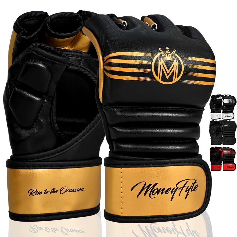 **Crown MMA Gloves for Men & Women - UFC, Grappling, Kickboxing, Punching Bag Training - Pre-Curved Half Finger Sparring Gloves for Boxing & Martial Arts - Ideal for Gym, MMA, and Home Workouts**