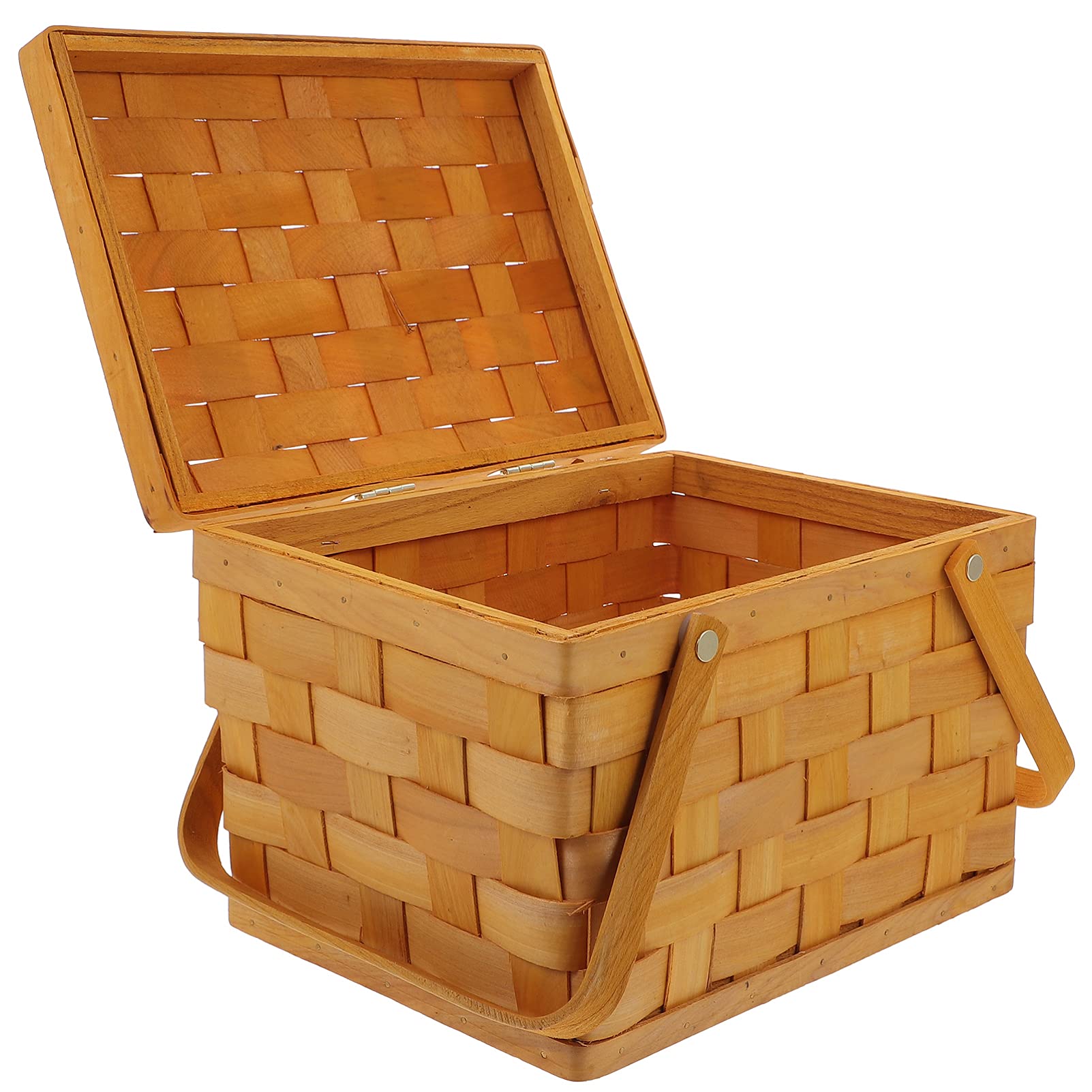 DOITOOL Woven Picnic Basket with Lid & Double Handles - Natural Wicker Storage Basket for Fruits, Flowers, Home Decor | Perfect for Wedding, Birthday Party, Picnics & Kitchen Organization