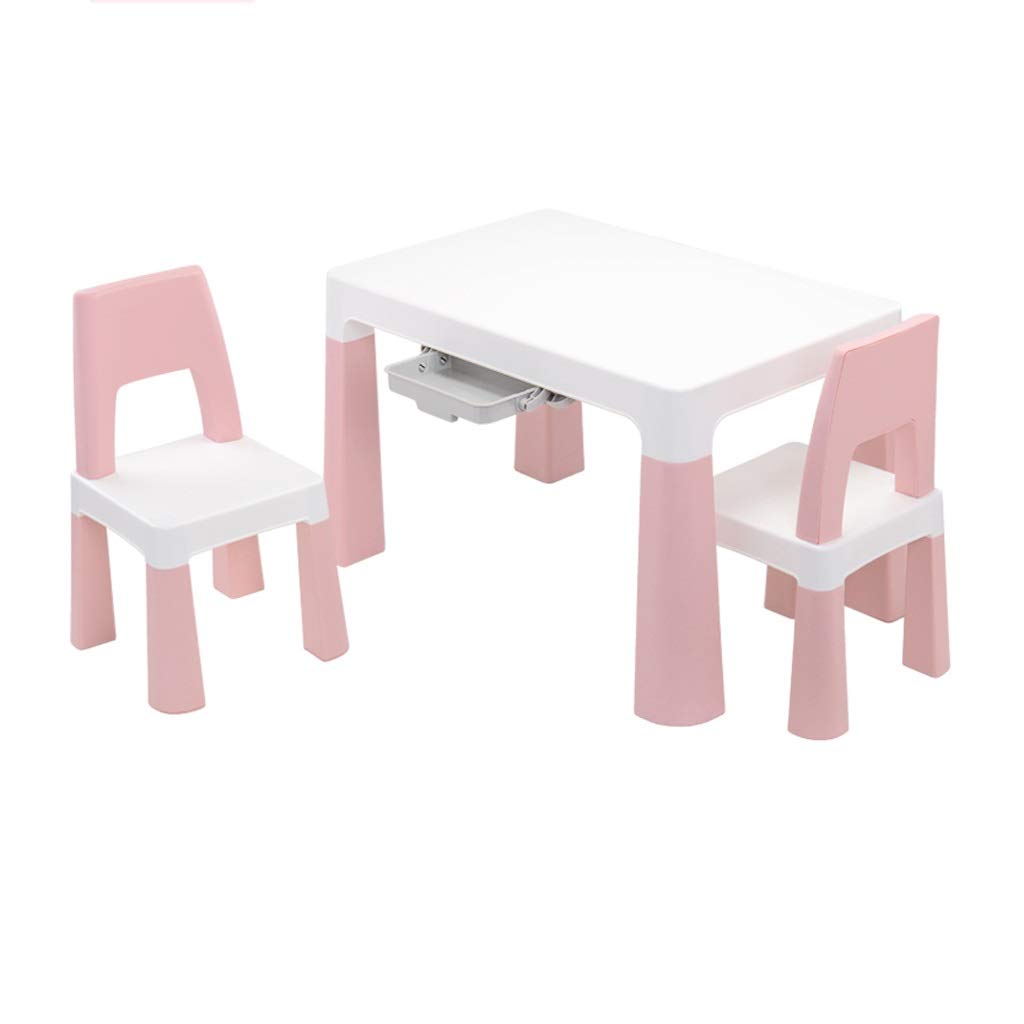 LRZS Kids Plastic Table and Chairs Set - Toddler Activity Table for Eating, Learning & Play - Pink Children's Furniture for Home, Preschool & Daycare Use