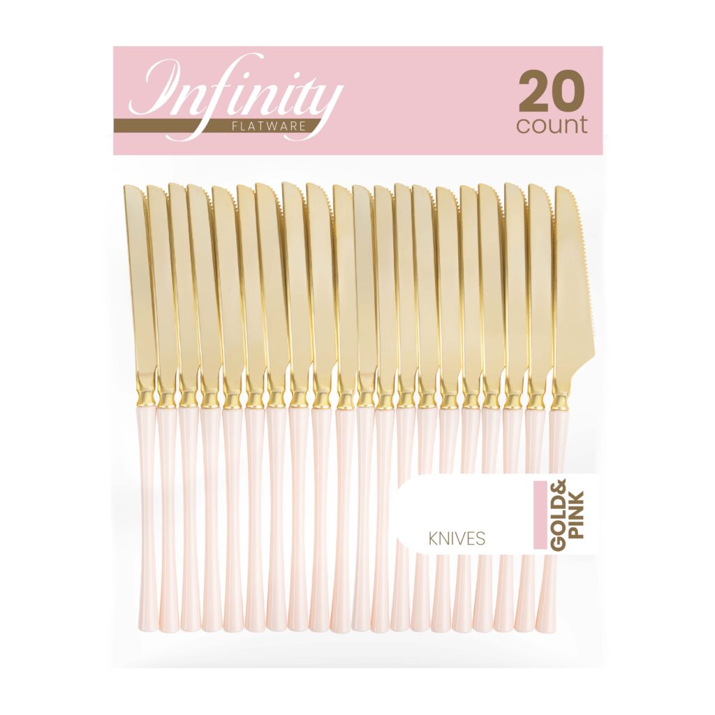 Infinity Collection 20-Piece Gold and Pink Flatware Set - Elegant Dinnerware for Parties, Weddings, and Special Occasions