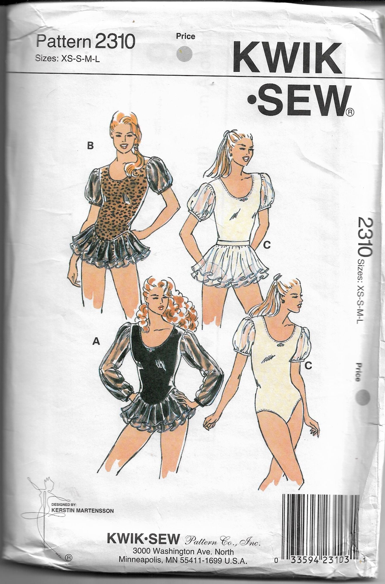 Kwik Sew 2310 Ladies Dance Skating Leotard Costume Sewing Pattern - 1990s Vintage Design for Ice Skating & Ballet Performances