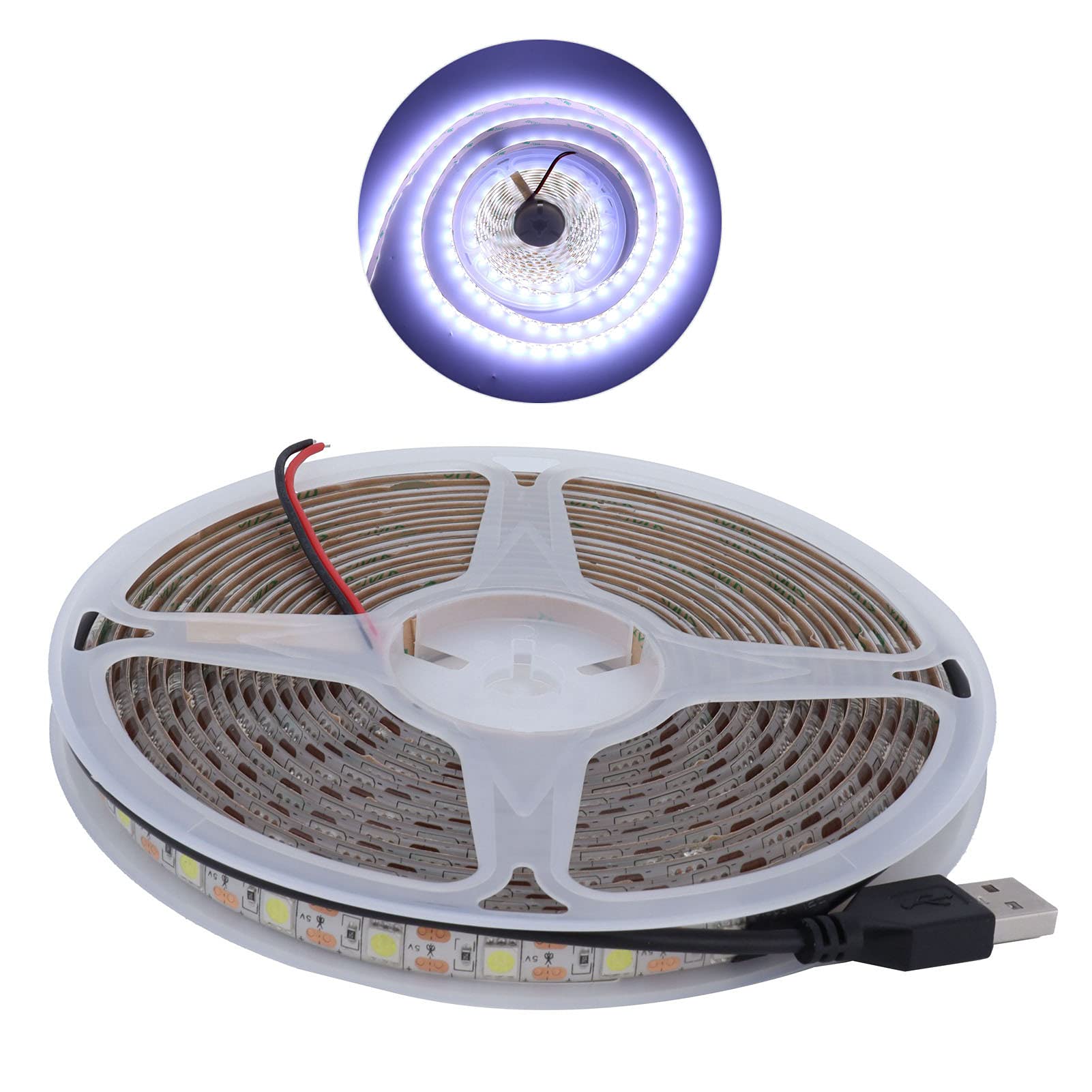5M LED Strip Light 15W IP65 Waterproof Flexible USB Pure White Light Strip for Home Decoration, Gaming PC Setup, Kitchen Cabinet Lighting & DIY Projects