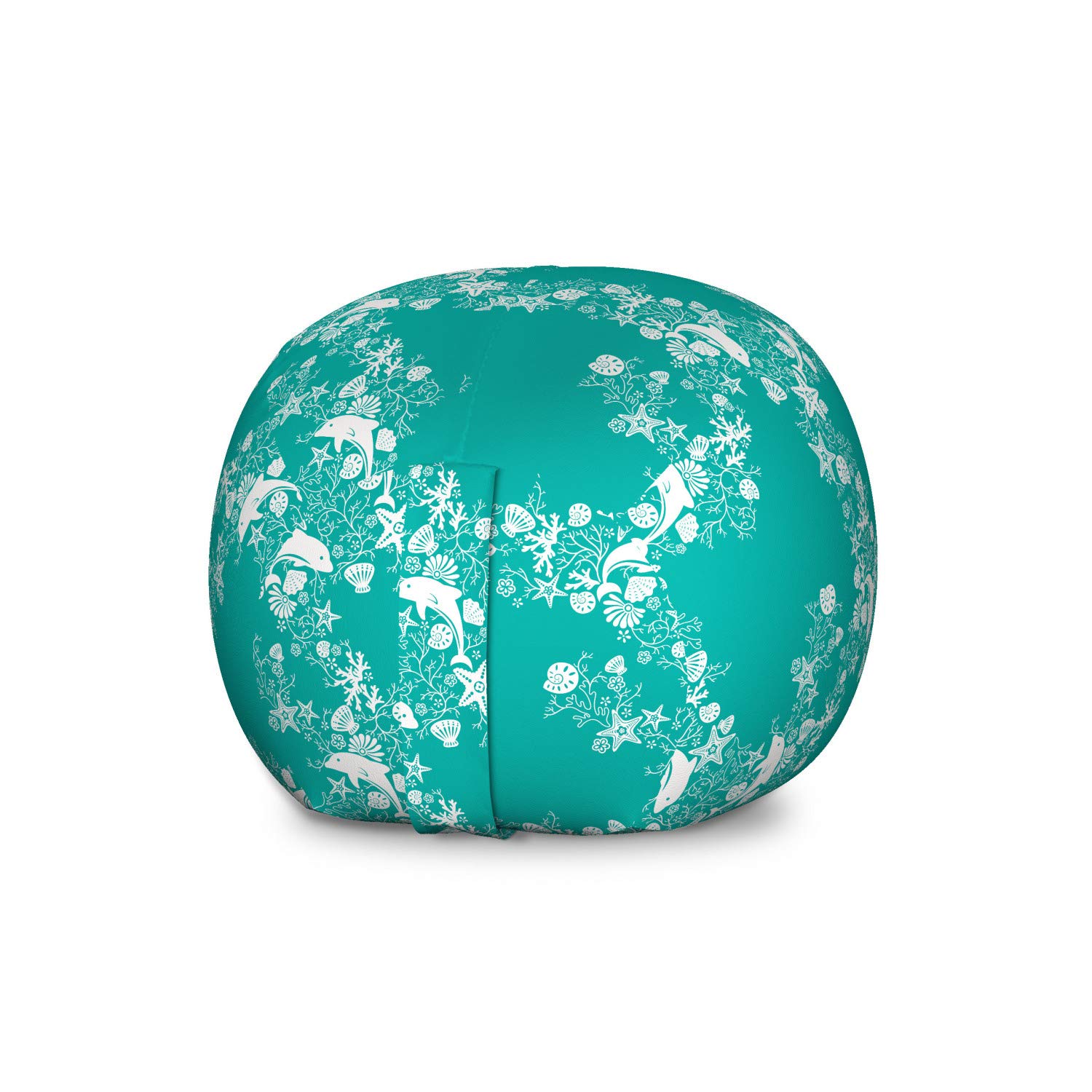 Ambesonne Large Washable Toy Storage Bag Chair - Dolphin, Starfish & Seashell Floral Pattern Organizer for Stuffed Animals, Turquoise & White | Perfect for Kids' Room, Playroom & Nursery Organization