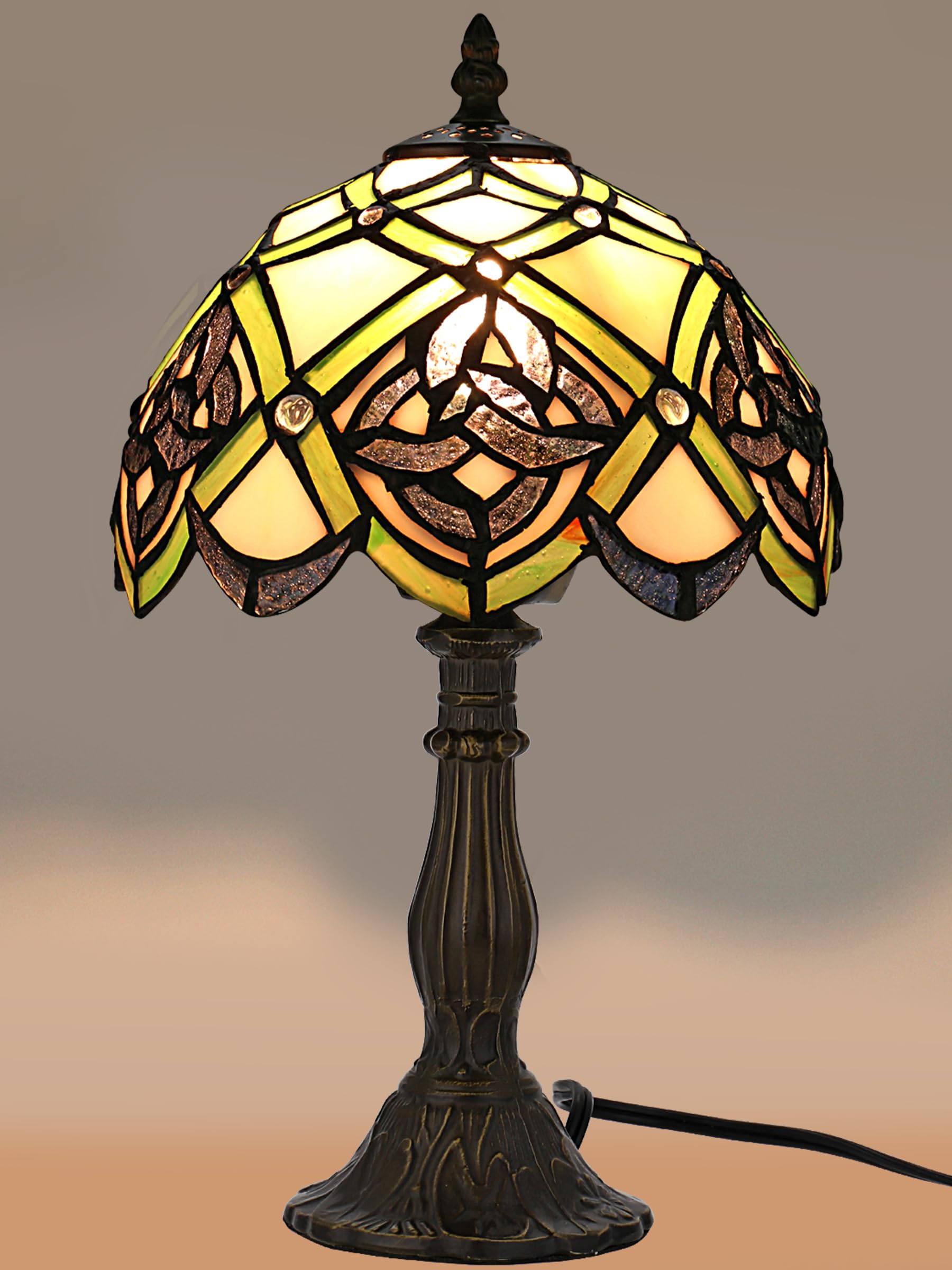 Celtic Stained Glass Table Lamp - Tiffany Style Irish Desk Lamp with Shamrock Design, 14