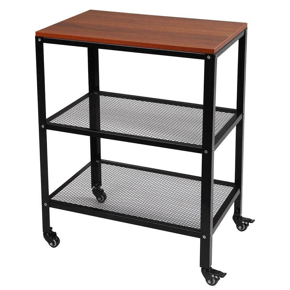 3-Tier Utility Cart with Wheels - Microwave Oven Stand, Bakers Rack & Kitchen Storage Shelf | Mobile Kitchen Organizer for Small Spaces, Dorm Rooms & Food Prep Areas