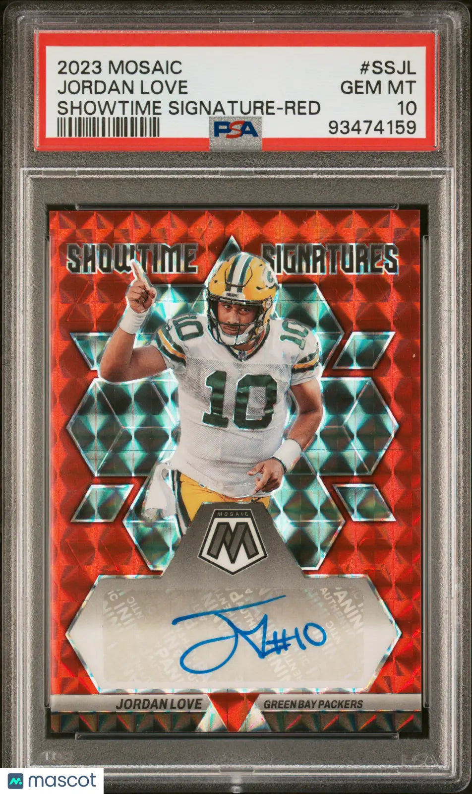 2023 Panini Mosaic Showtime Signature Jordan Love Red Auto PSA 10 - Rare Football Trading Card for Collectors & Investors | Perfect for Display, Trading, and Sports Memorabilia Collections