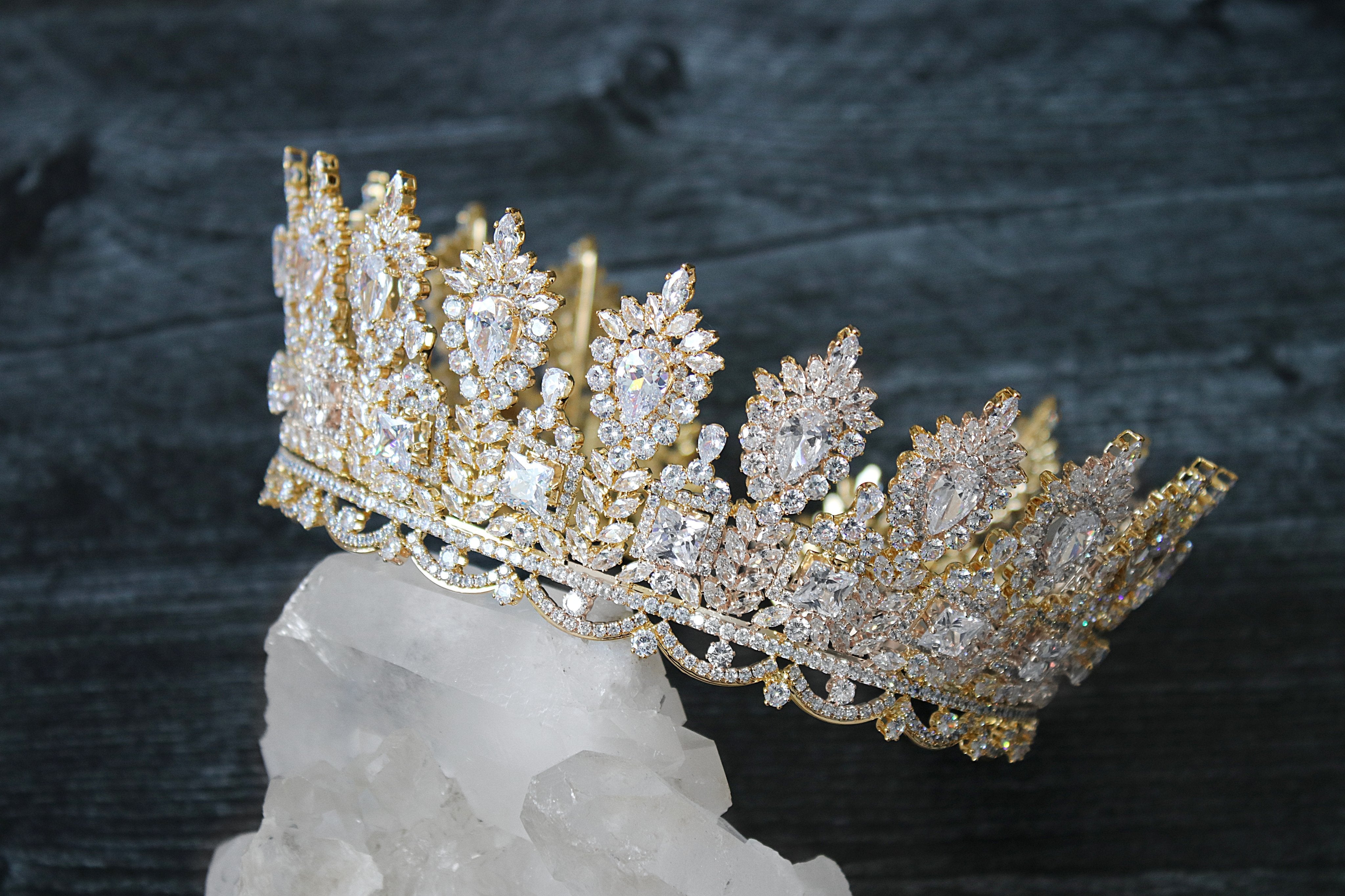 RACHEL Simulated Diamond Royal Bridal Tiara Crown | Elegant Wedding Headpiece for Brides, Princess Costume, Pageant & Special Occasions