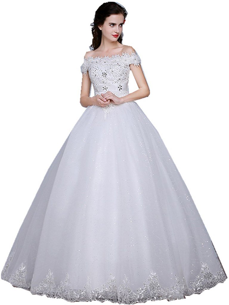 Shanghai Story Women's Off Shoulder Lace Wedding Gown - Elegant Bridal Dress for Beach, Garden & Church Ceremonies