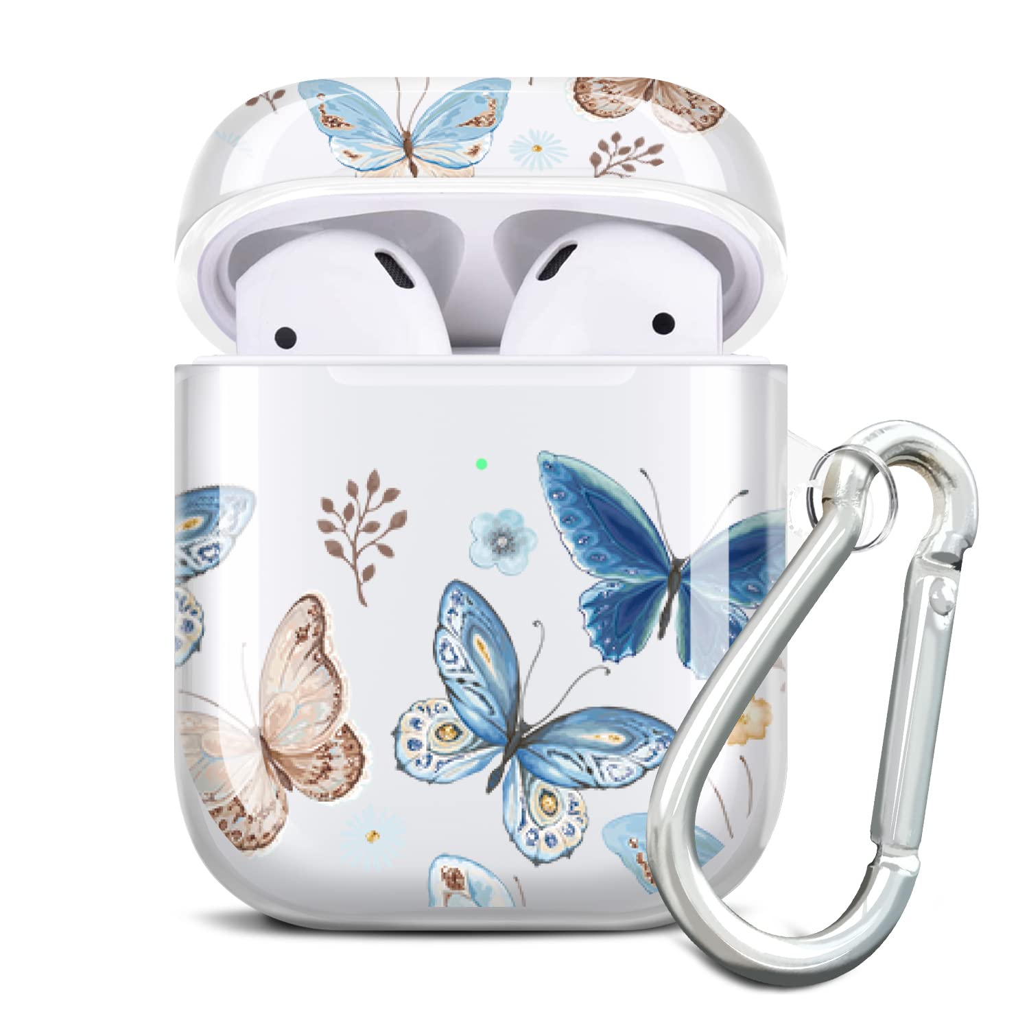 RXKEJI Clear Butterfly AirPods Case Cover - Shockproof Protective Soft Case with Keychain for AirPods 1 & 2 (Wireless Charging Compatible) - Cute Blue Case for Women & Girls | Perfect for Daily Use, Travel & Gifts