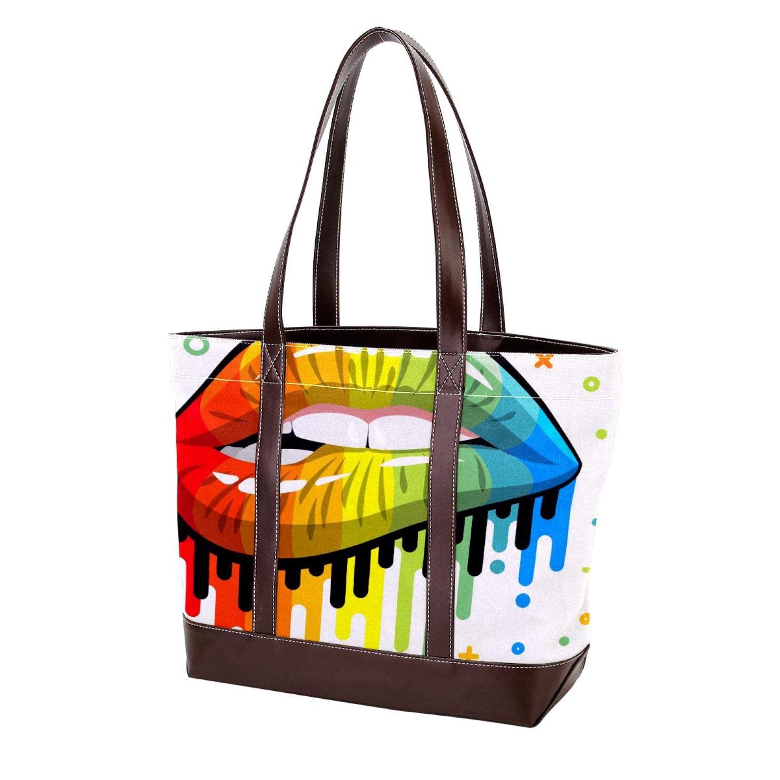 Elegant Stained Glass Cat Tote Bag - Large Leather & Canvas Women's Handbag with Top Handle & Shoulder Strap - Perfect for Work, Shopping & Travel Accessories
