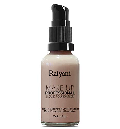 Raiyani Professional Liquid Foundation with Primer | Poreless Matte Finish | Full Coverage Makeup | 30ml – Perfect for Daily Wear, Special Occasions & Photo Shoots