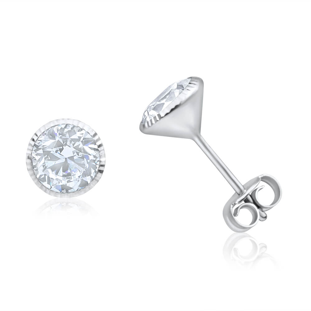 9ct White Gold 6mm Cubic Zirconia Stud Earrings for Women - Elegant Hypoallergenic Jewelry Gift for Wedding, Anniversary & Everyday Wear