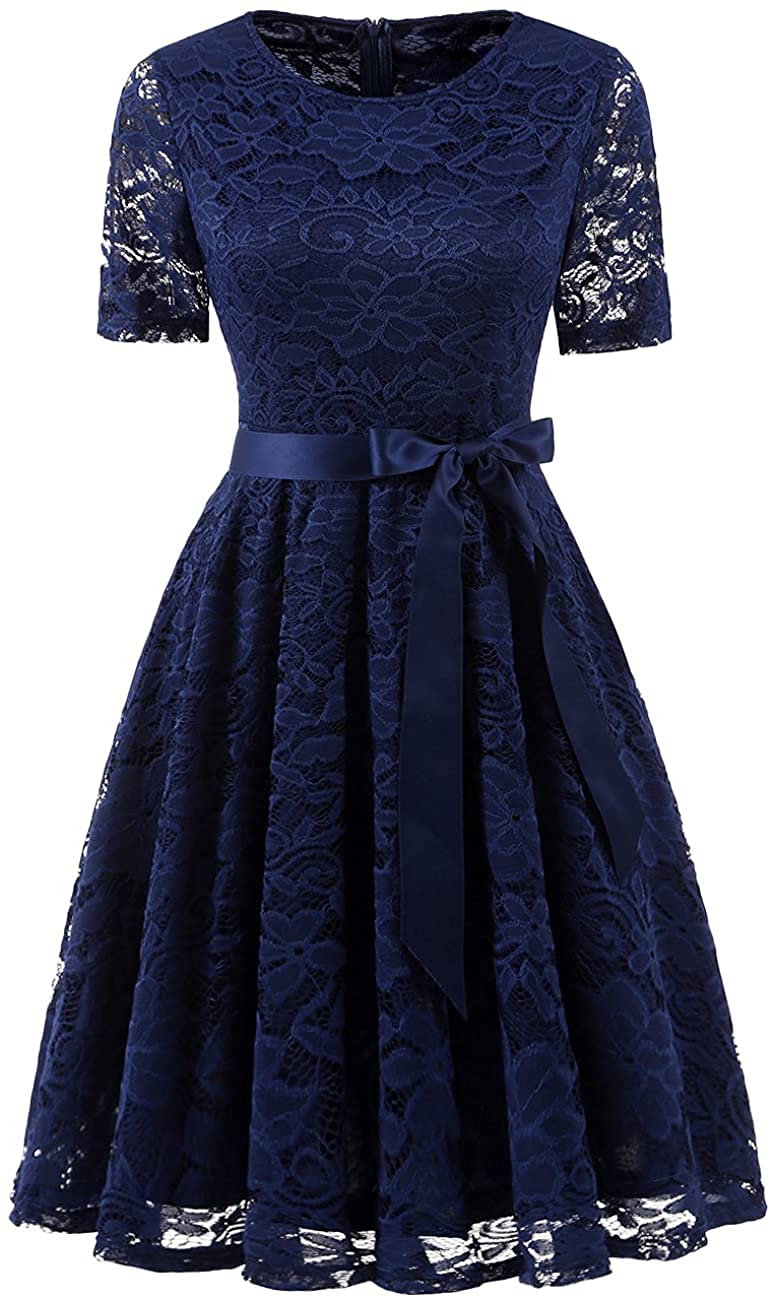 Elegant Lace Wedding Guest Dress for Spring & Summer | Short Sleeve Mother of The Bride Dress with Belt | Perfect for Garden Weddings, Bridal Showers & Formal Events
