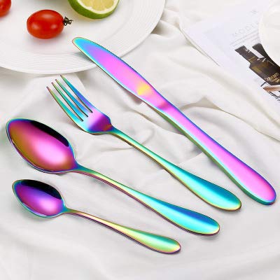Vintage 24-Piece Stainless Steel Flatware Set - Rainbow Silverware Cutlery for Restaurant, Dinner Party & Home Dining | Knives, Forks & Tablespoons Included