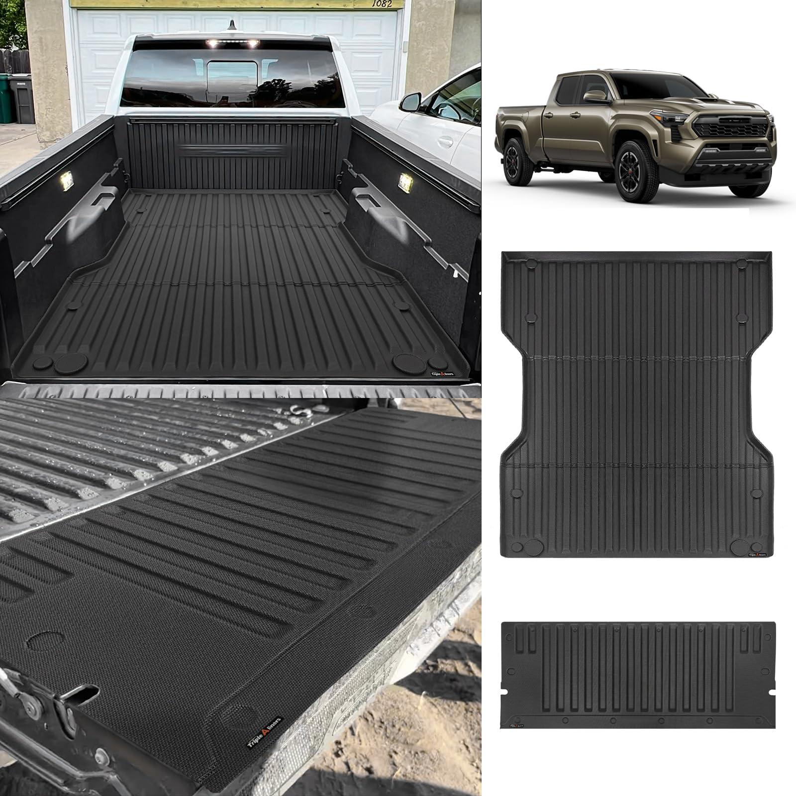 2024 Toyota Tacoma 6FT Bed Mat & Tailgate Protector Set - Heavy Duty TPE All-Weather Truck Bed Liner Accessories (2PC) | Perfect for Hauling, Off-Roading & Cargo Protection