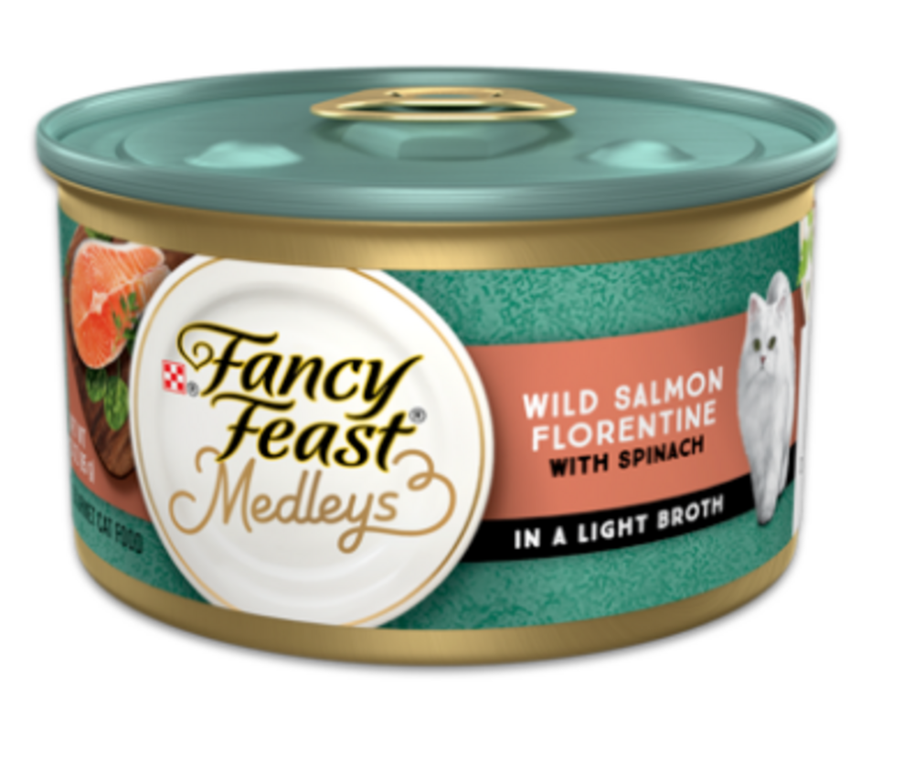 Fancy Feast Medleys Wild Salmon Florentine with Spinach in Light Broth - Premium Wet Cat Food for Adult Cats - Perfect for Picky Eaters & Special Occasions