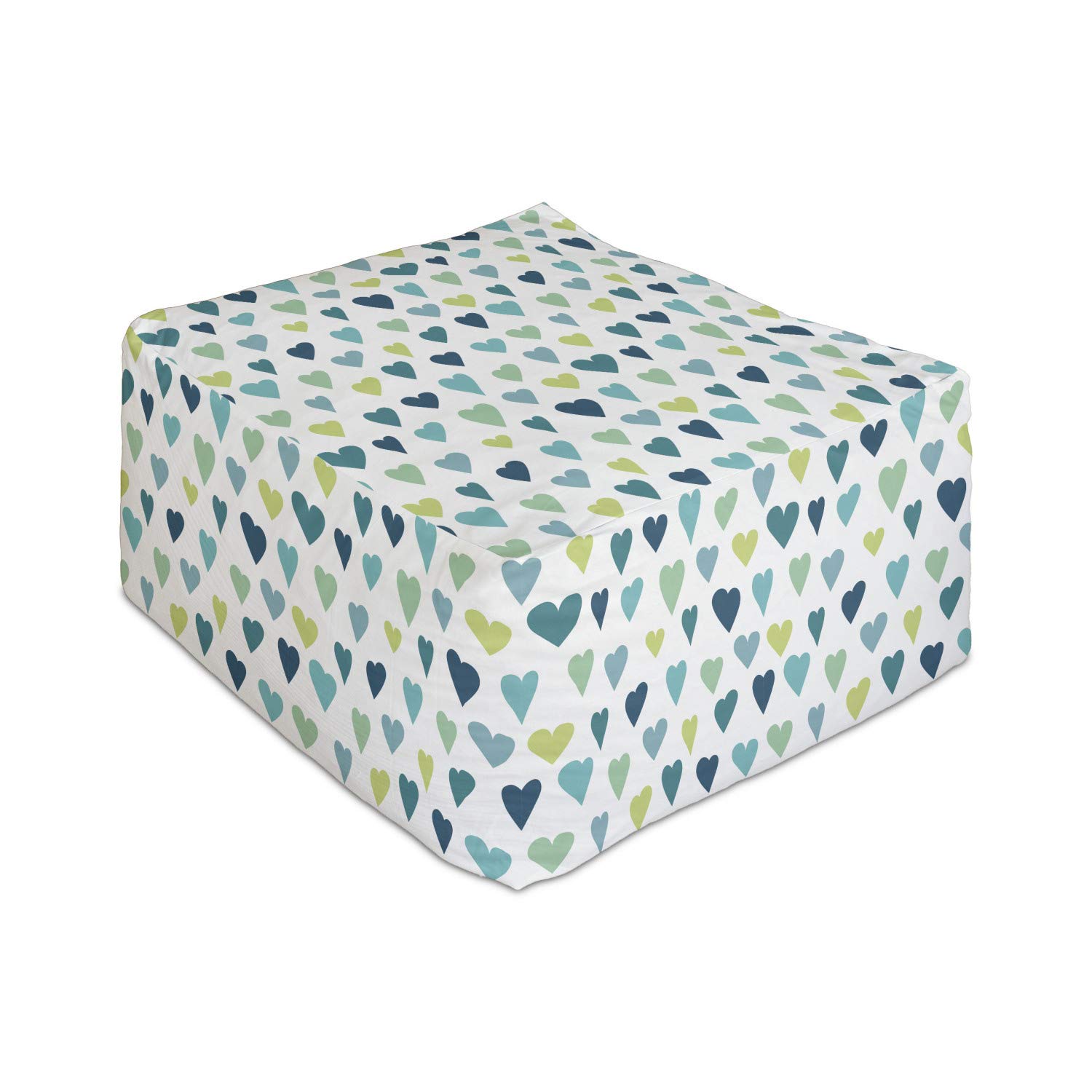 Ambesonne Heart Rectangle Pouf Ottoman - Multicolor Love Romance Doodle Design Foot Rest Stool with Removable Cover, 25