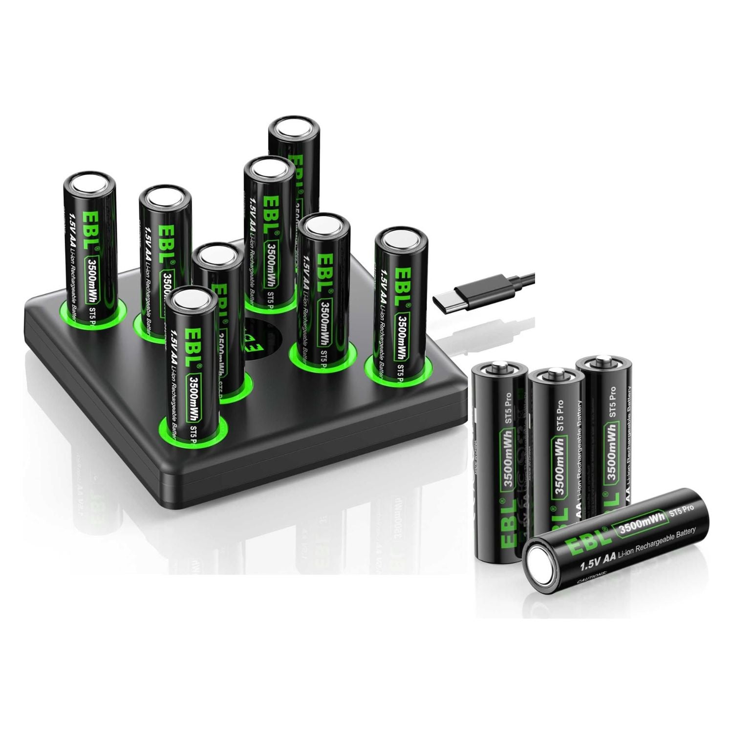 EBL 8 Pack 1.5V Rechargeable Lithium AA Batteries 3500mWh with USB Charger - High Capacity Long Lasting Power for Cameras, Flashlights, Toys & Electronics (Mid Year Sale)