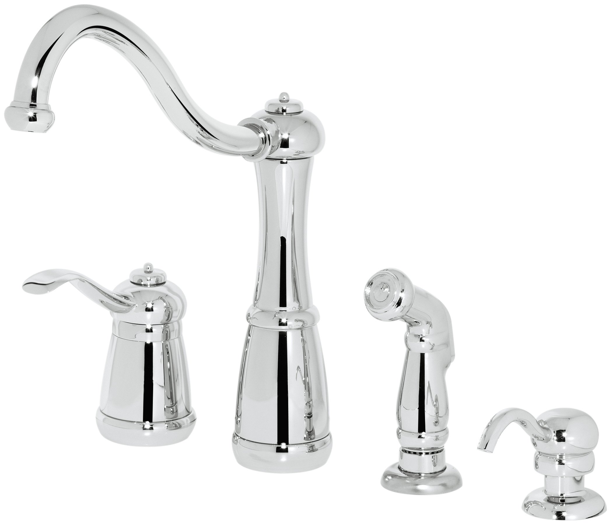 Pfister LG26-4NCC Marielle Single Handle Pull-Down Kitchen Faucet with Side Spray and Soap Dispenser, Polished Chrome Finish, WaterSense Certified - Perfect for Modern Kitchens, Dishwashing, and Food Prep