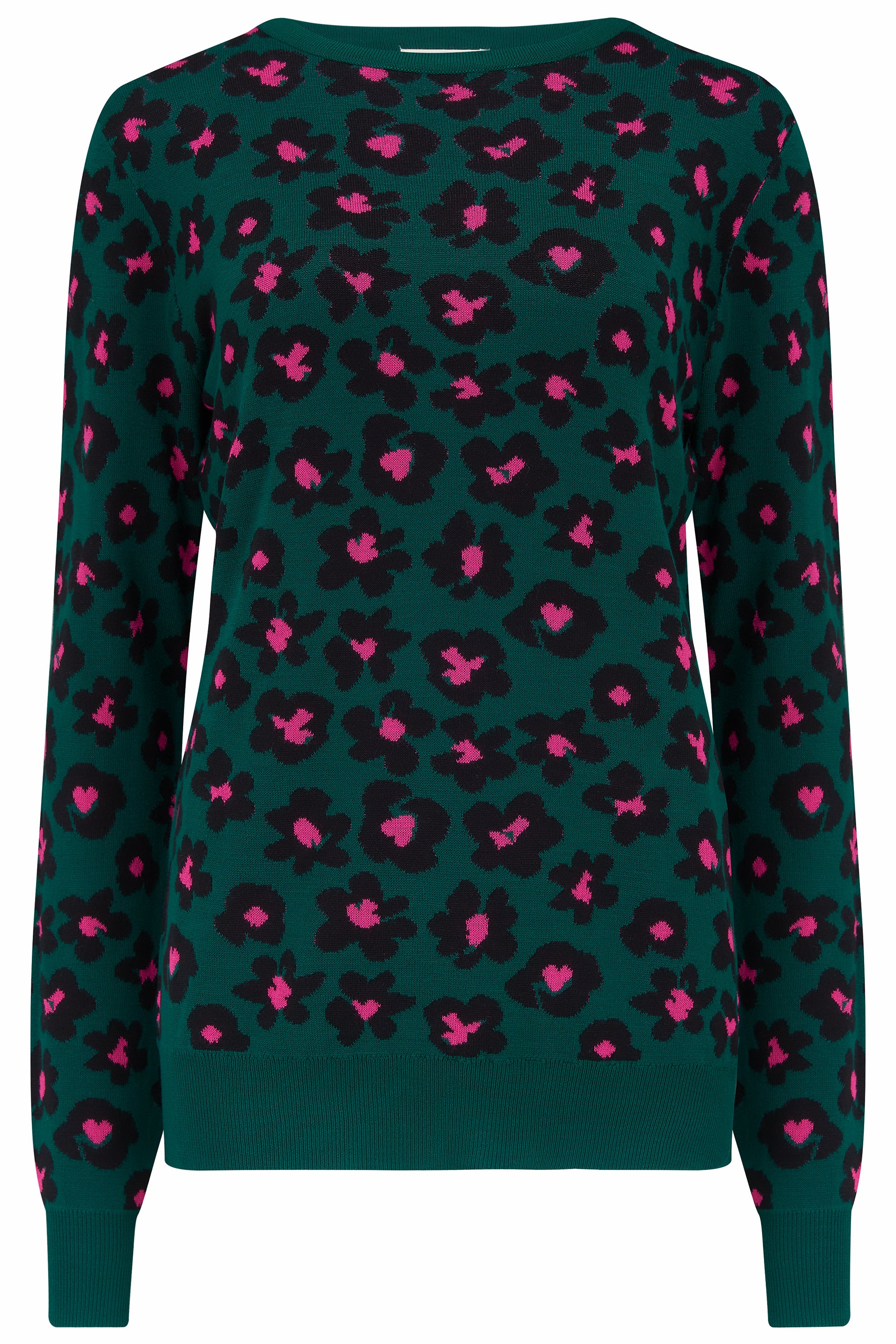 Callie Jumper Dark Green Floral Animal Print Sweater - Women's Casual Knit Pullover for Fall & Winter Fashion | Perfect for Office, Dates and Holiday Outfits