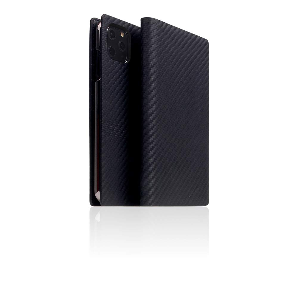 Premium Italian Carbon Leather Wallet Case for iPhone 11 Pro Max - SLG Flip Cover with Card Slots & Gift Box | Handmade Protective Case for Apple iPhone 11 Pro Max (Black) | Perfect for Business, Travel & Everyday Use