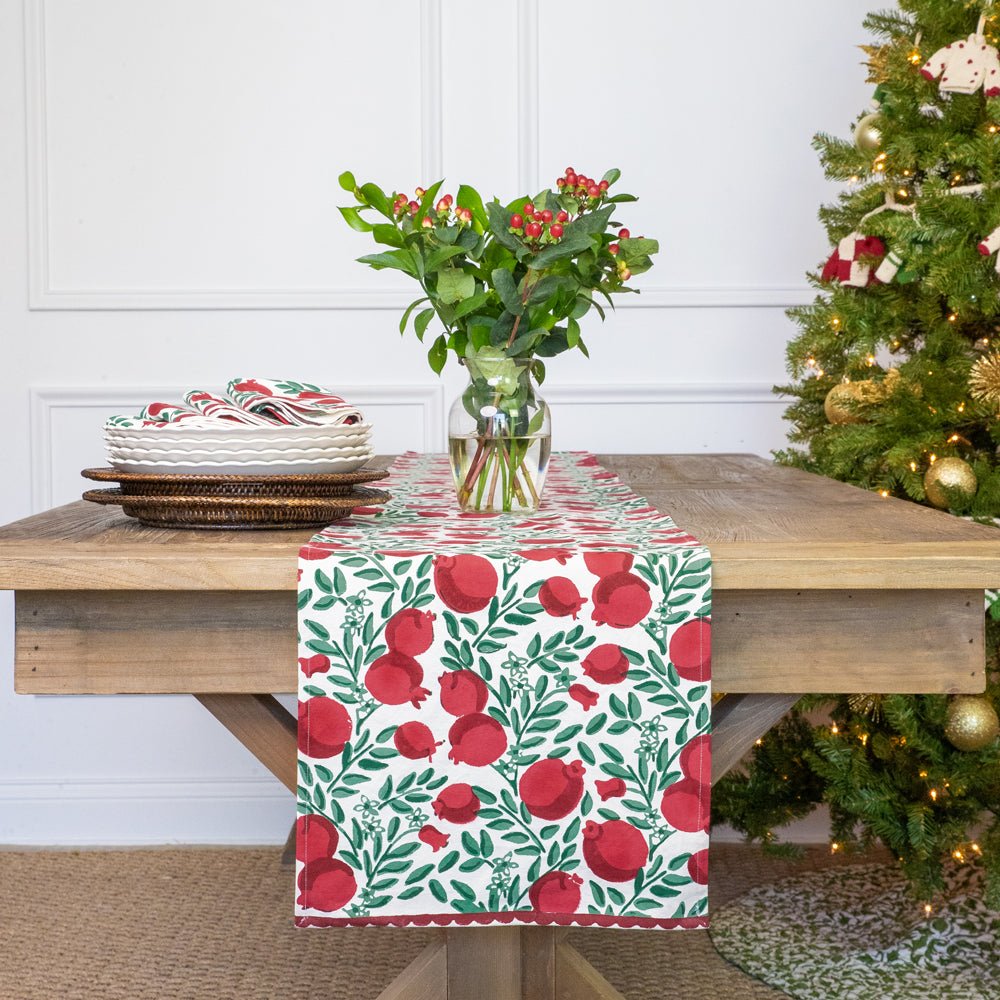Elegant Pomegranate Vine Table Runner - Handmade Cotton Linen Tablecloth for Dining Room, Kitchen, and Wedding Decor - Perfect for Farmhouse, Rustic, and Boho Home Decor