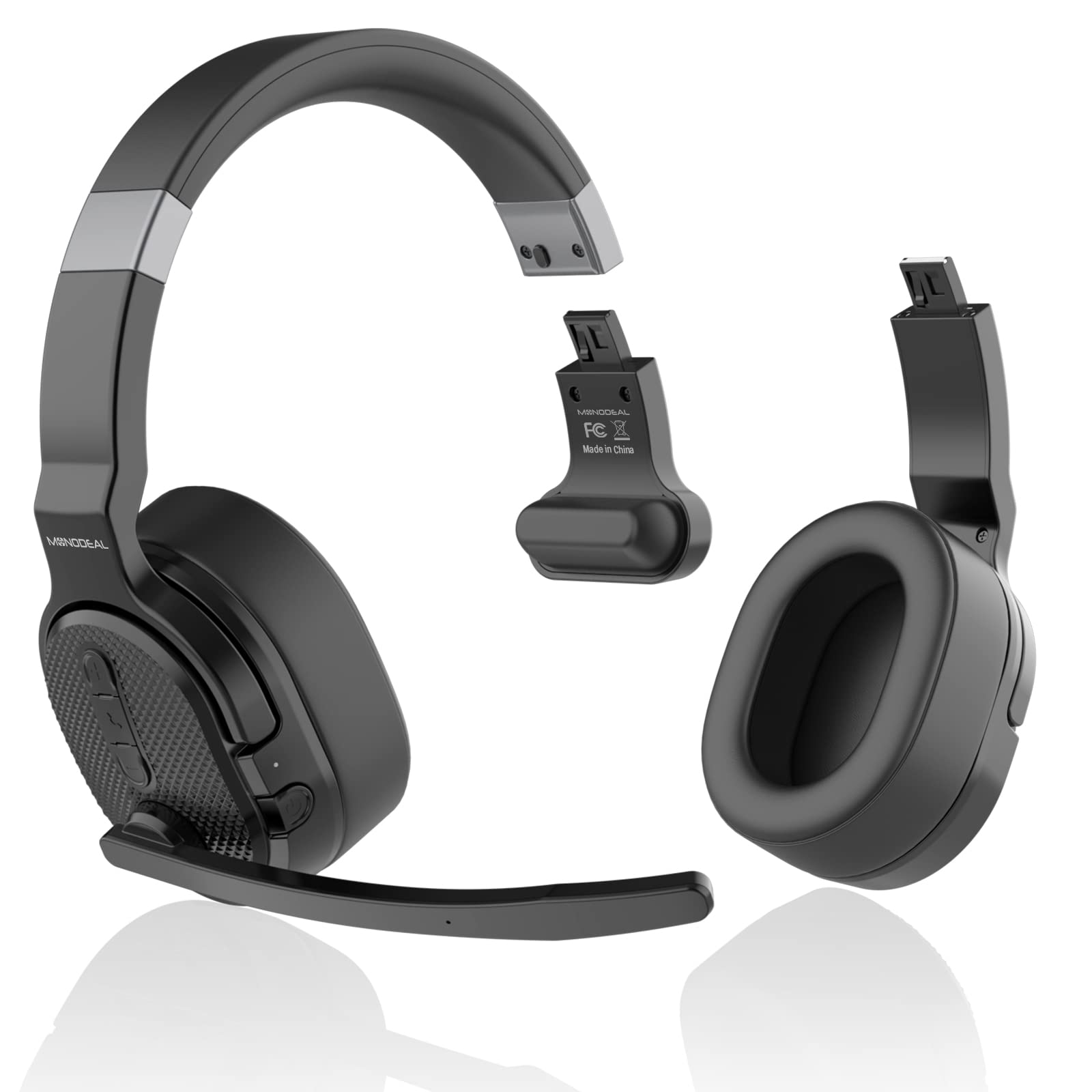 MONODEAL Trucker Bluetooth Headset with Noise Cancelling Microphone (ENC), Dual Mic, Mute Button, 3 EQ Music Modes - Wireless Headphones for Office, Home, Work & Driving | Comfortable All-Day Wear for Call Centers, Truck Drivers & Remote Workers